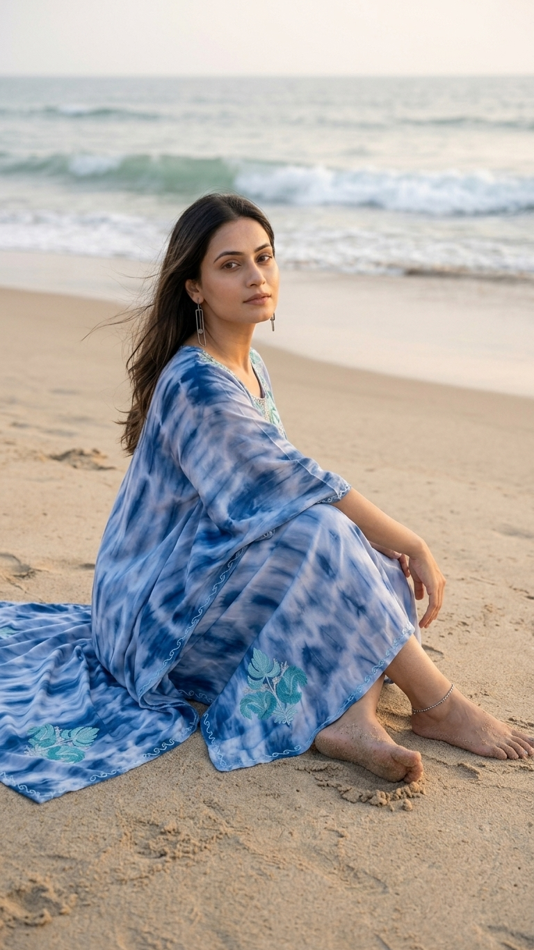 Ice Blue Pure Georgette Shibori Kaftan (44)