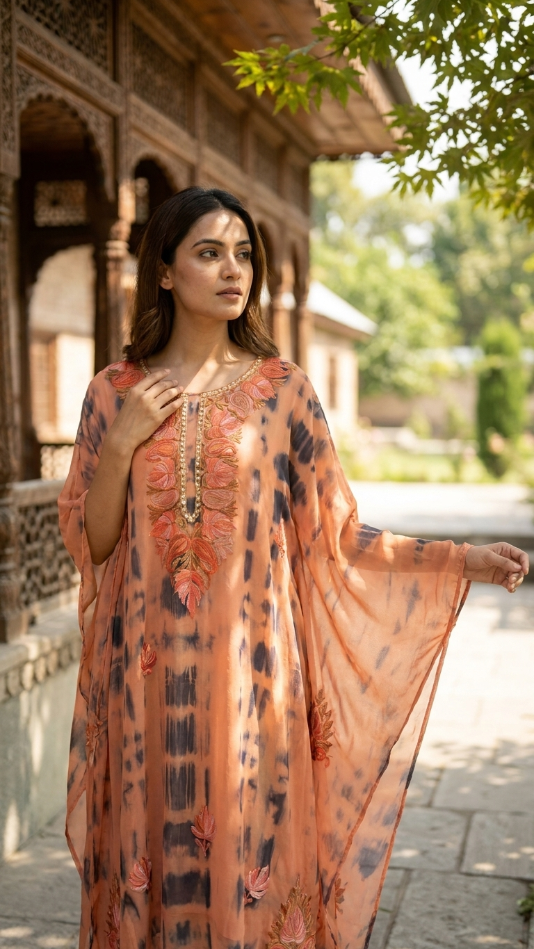 Orange Pure Georgette Shibori Kaftan Size (46)