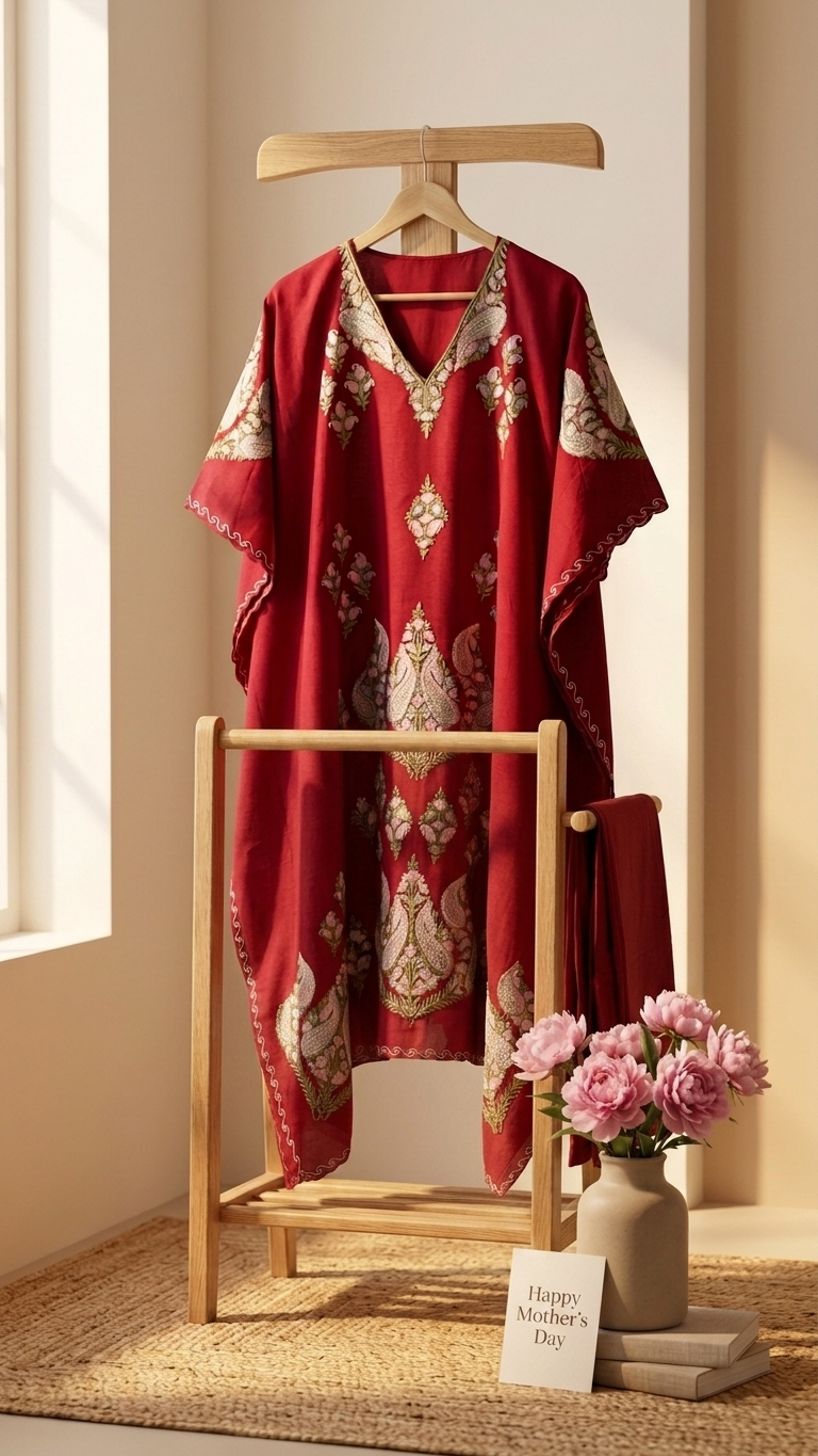 Maroon Opada Silk Kashmiri Kaftan Set