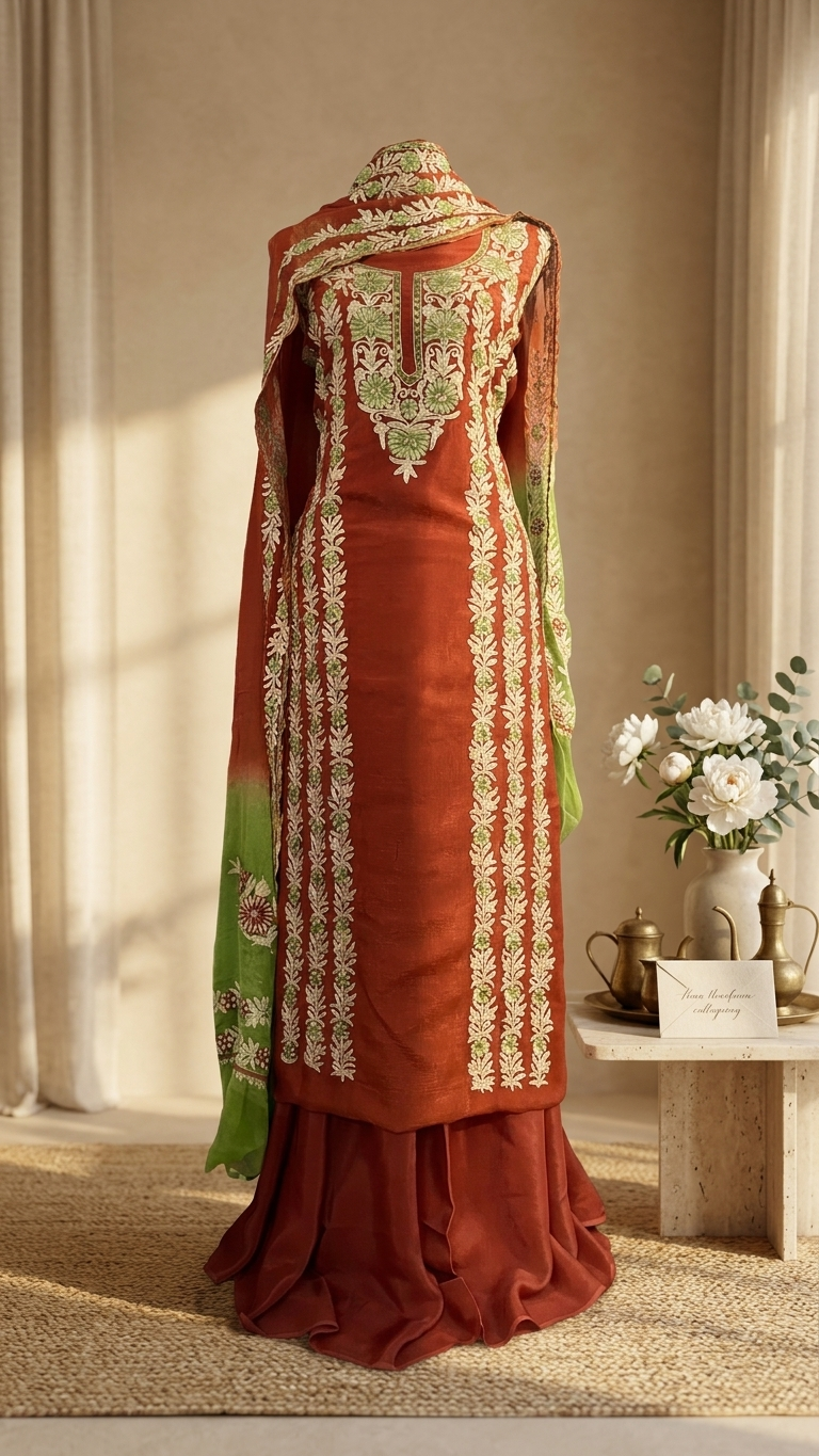 Rust Premium Cotton Kashmiri Suit