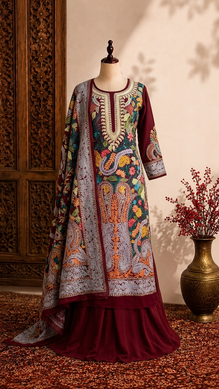 Maroon Premium Georgette Kashmiri Suit