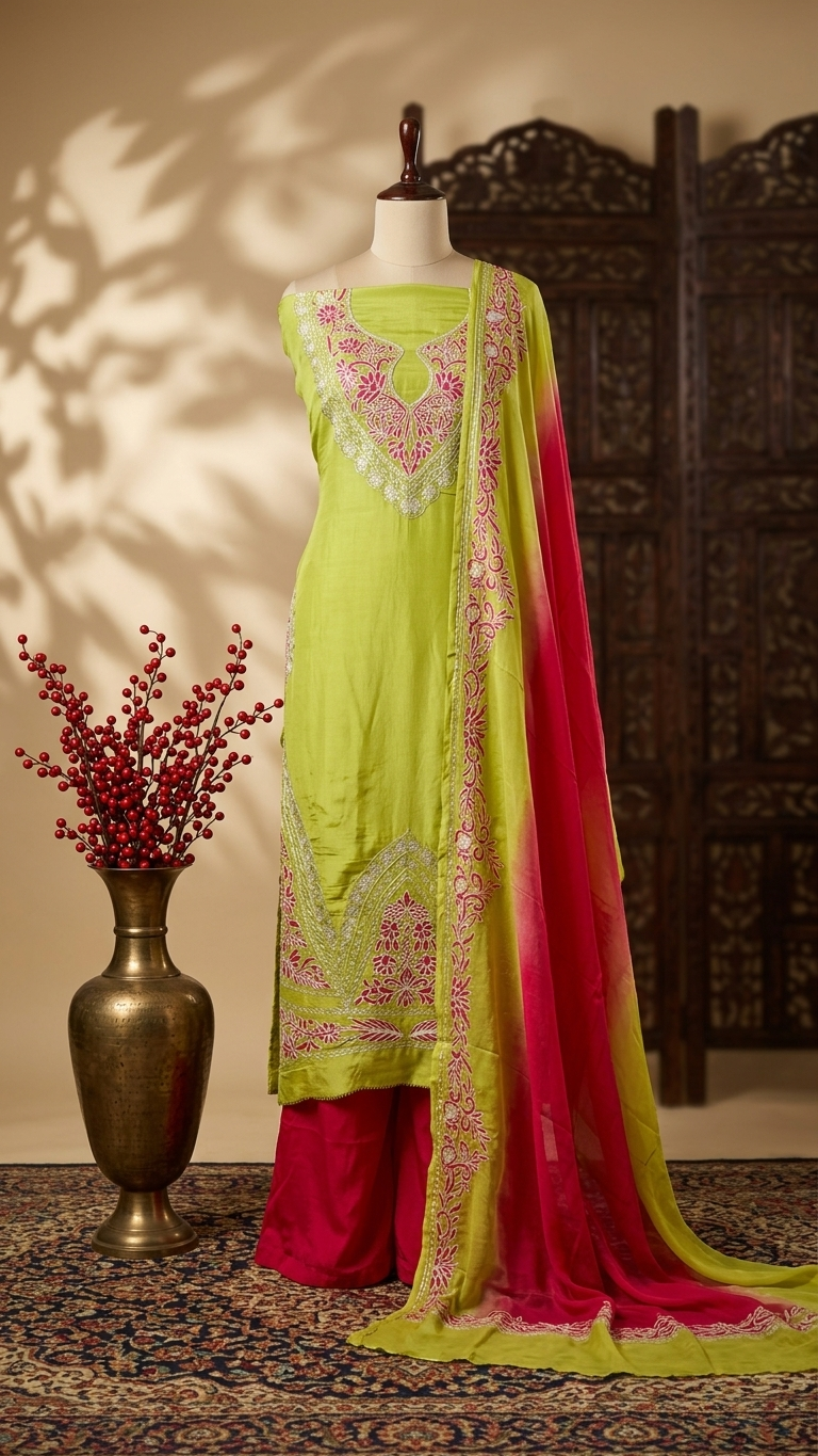 Pure Chinon 3 Pc Heavy Front Back Kashmiri Suit