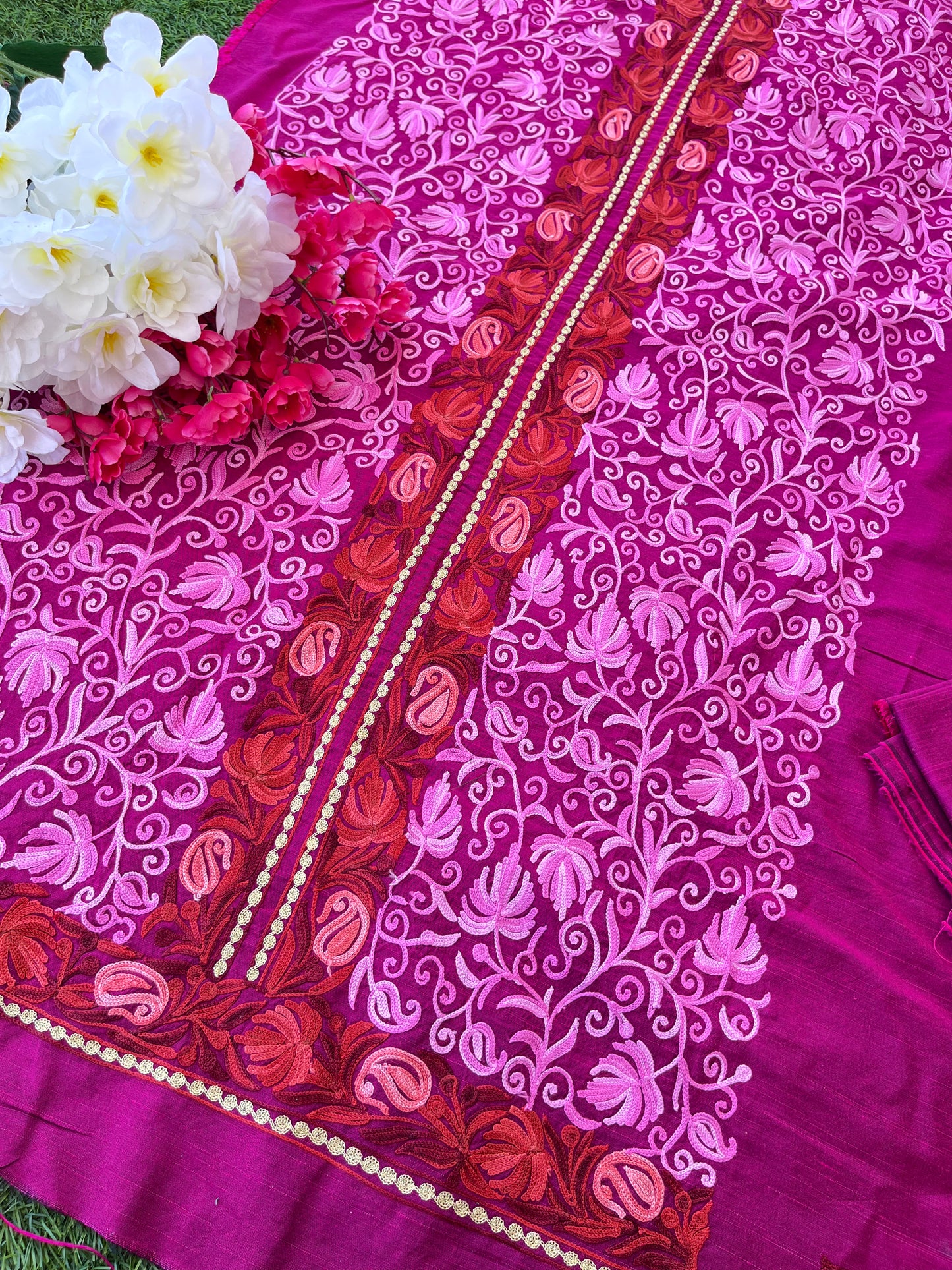 Cotton Hot Pink  Aari Embroidered Kurta Pant Set