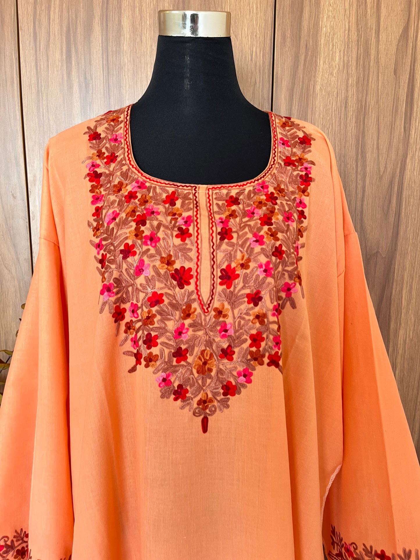 ‘Bageecha’ Cotton Semi Stitched Peach Aari Work Kurti