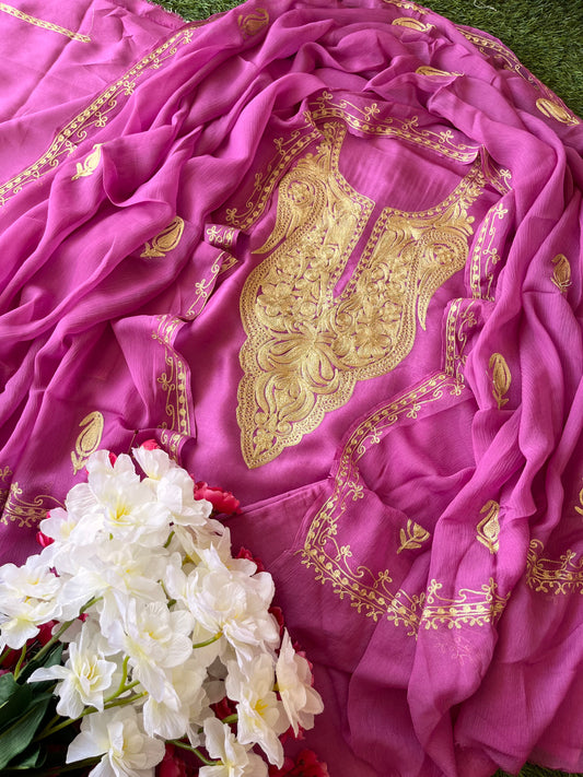 ‘Kalaa’ Orchid Purple Tilla Embroidered Suit material