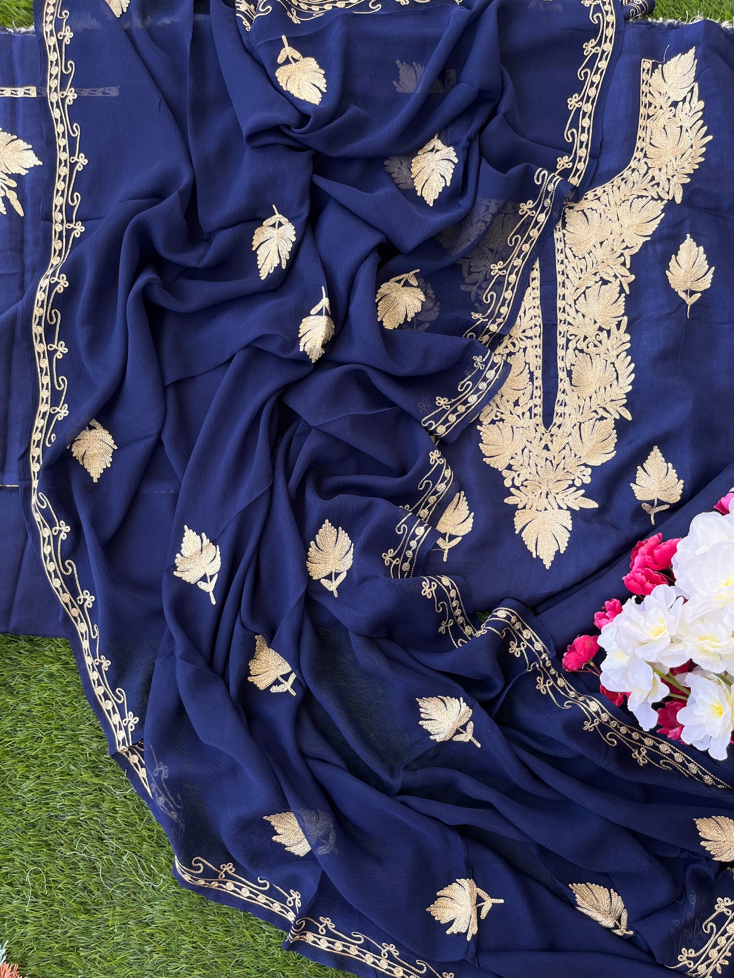 ‘Kalaa’ Midnight Blue Opada Tilla Embroidered Suit material