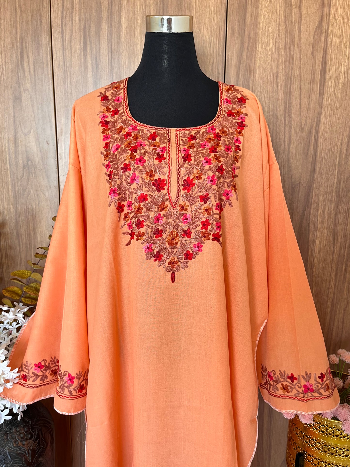 ‘Bageecha’ Cotton Semi Stitched Peach Aari Work Kurti