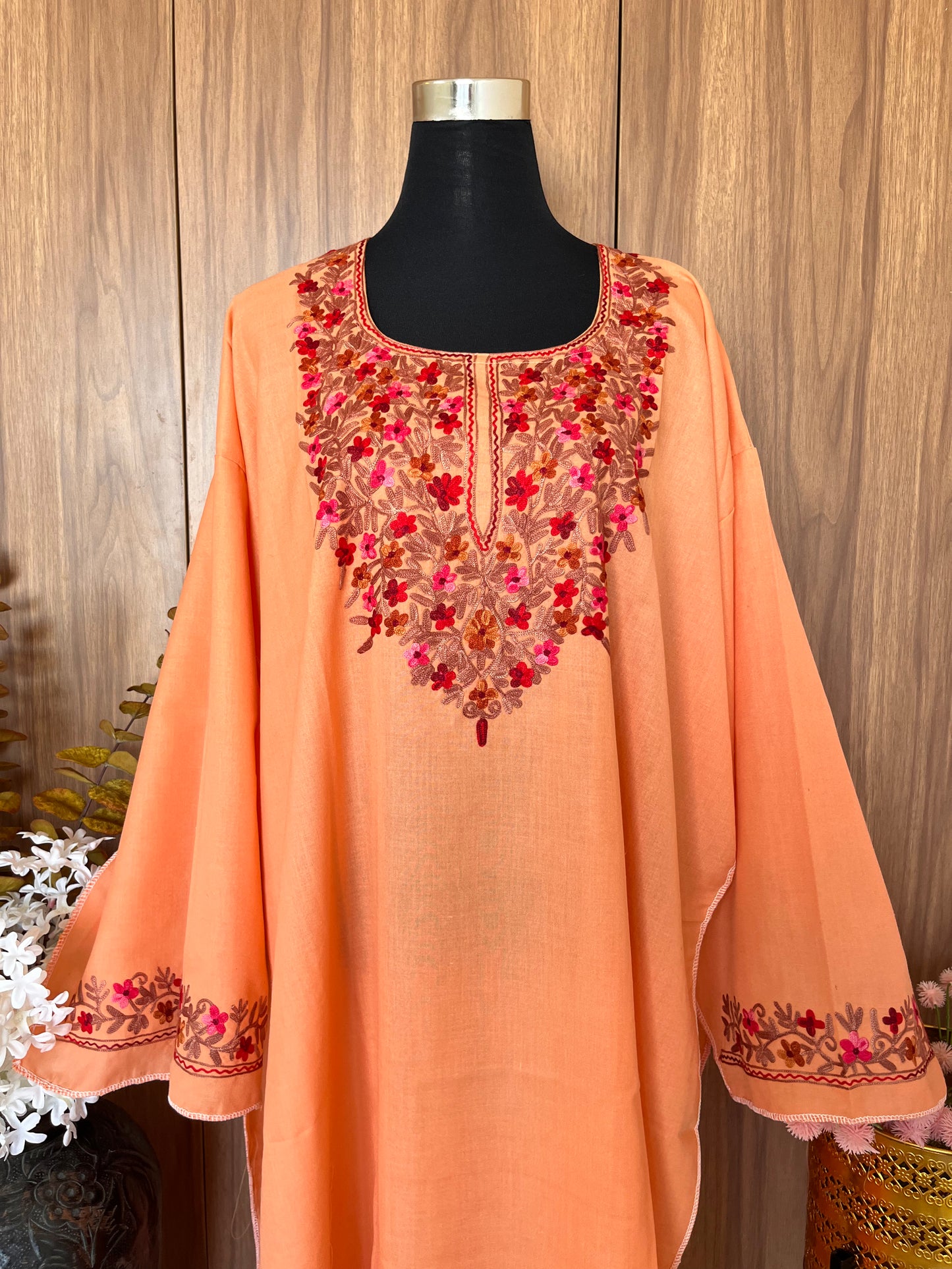 ‘Bageecha’ Cotton Semi Stitched Peach Aari Work Kurti