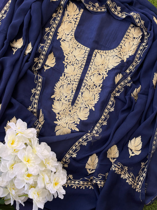 ‘Kalaa’ Midnight Blue Opada Tilla Embroidered Suit material