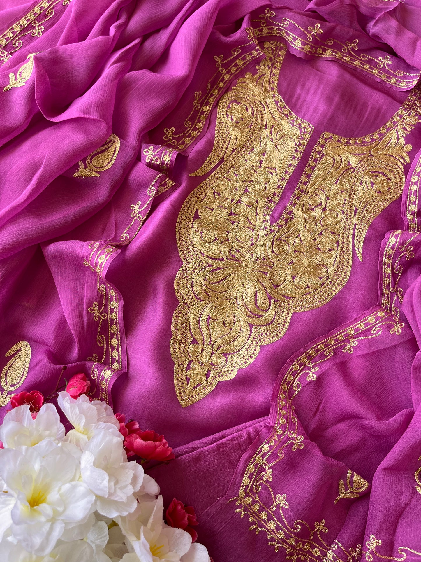 ‘Kalaa’ Orchid Purple Tilla Embroidered Suit material