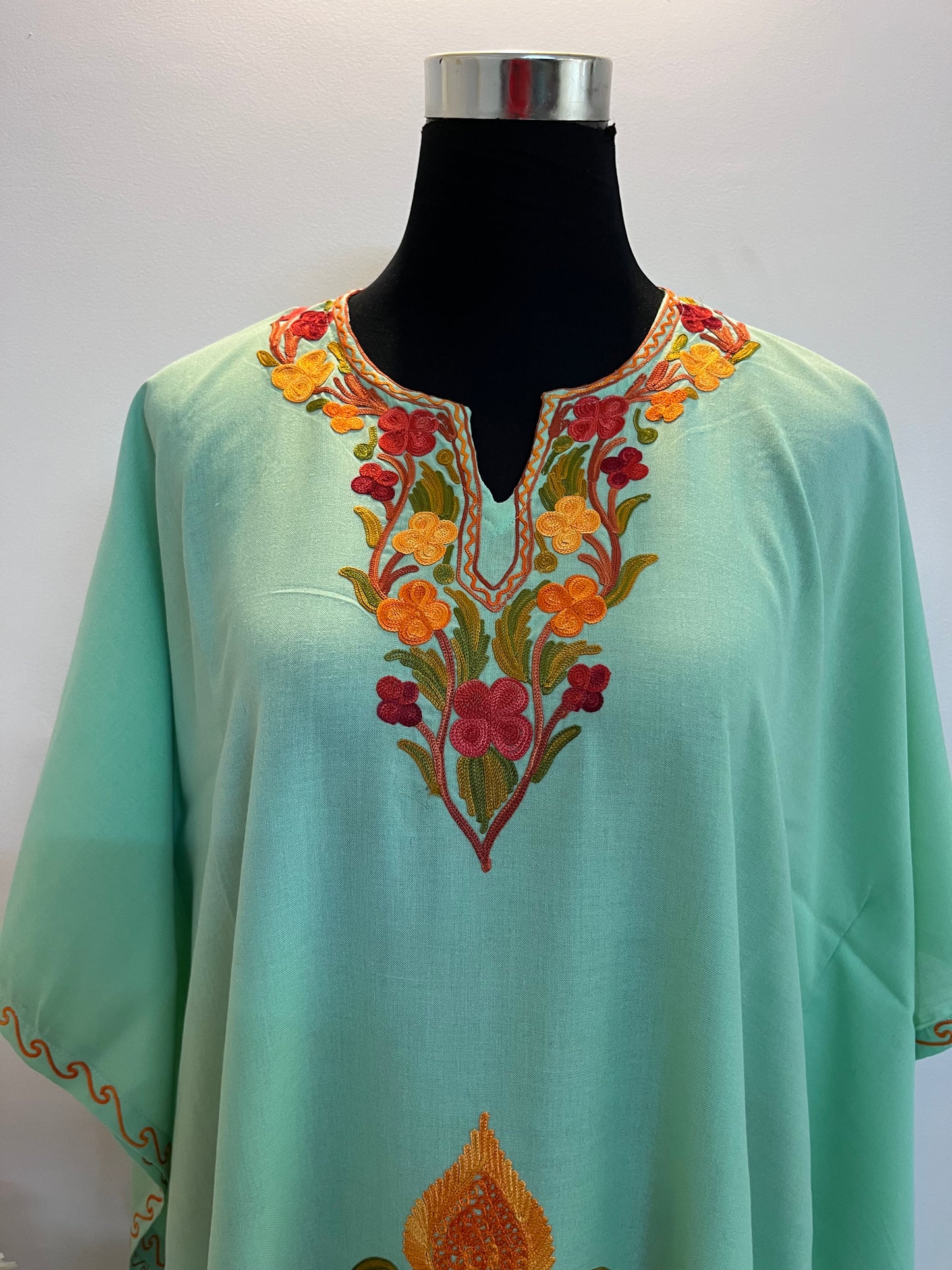 Cotton Green  Aari embroidered Kaftan