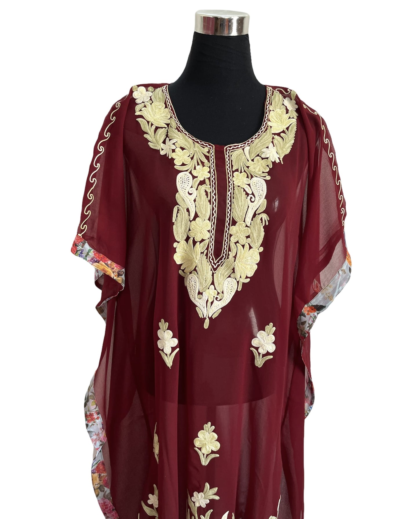 Maroon Aari embroidered Kaftan