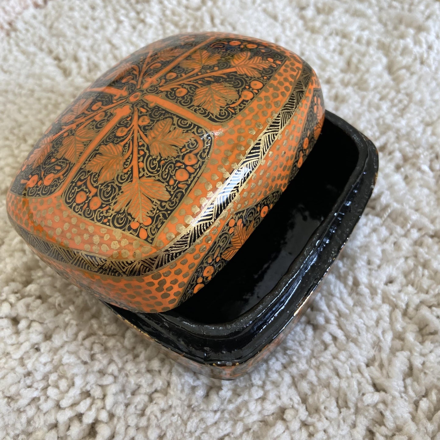 Orange Chinar Patti Handmade Paper Mache Box