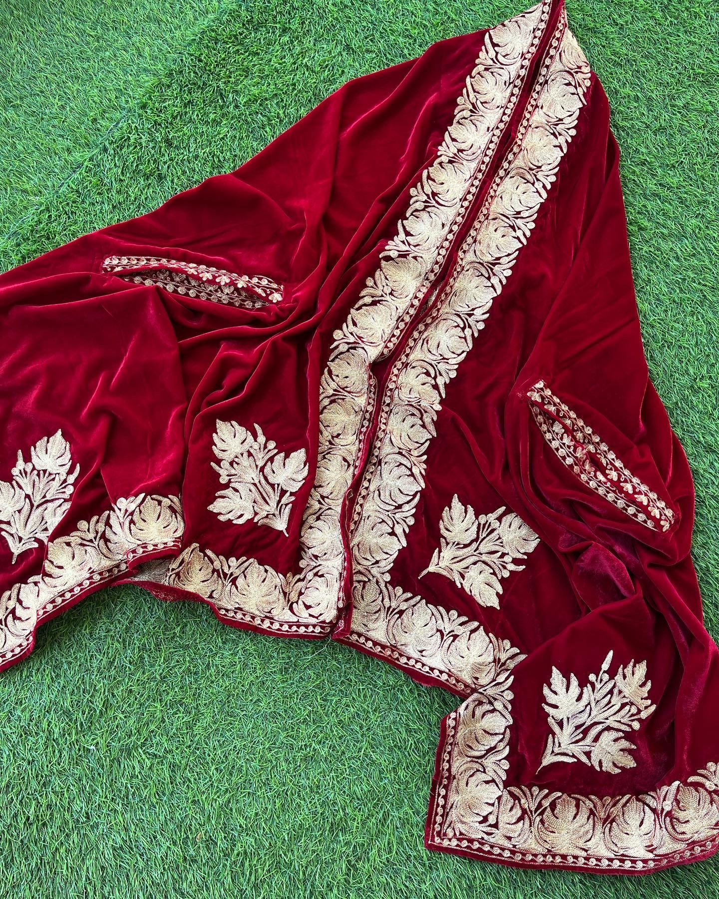 Red Tilla Embroidered Velvet Cape