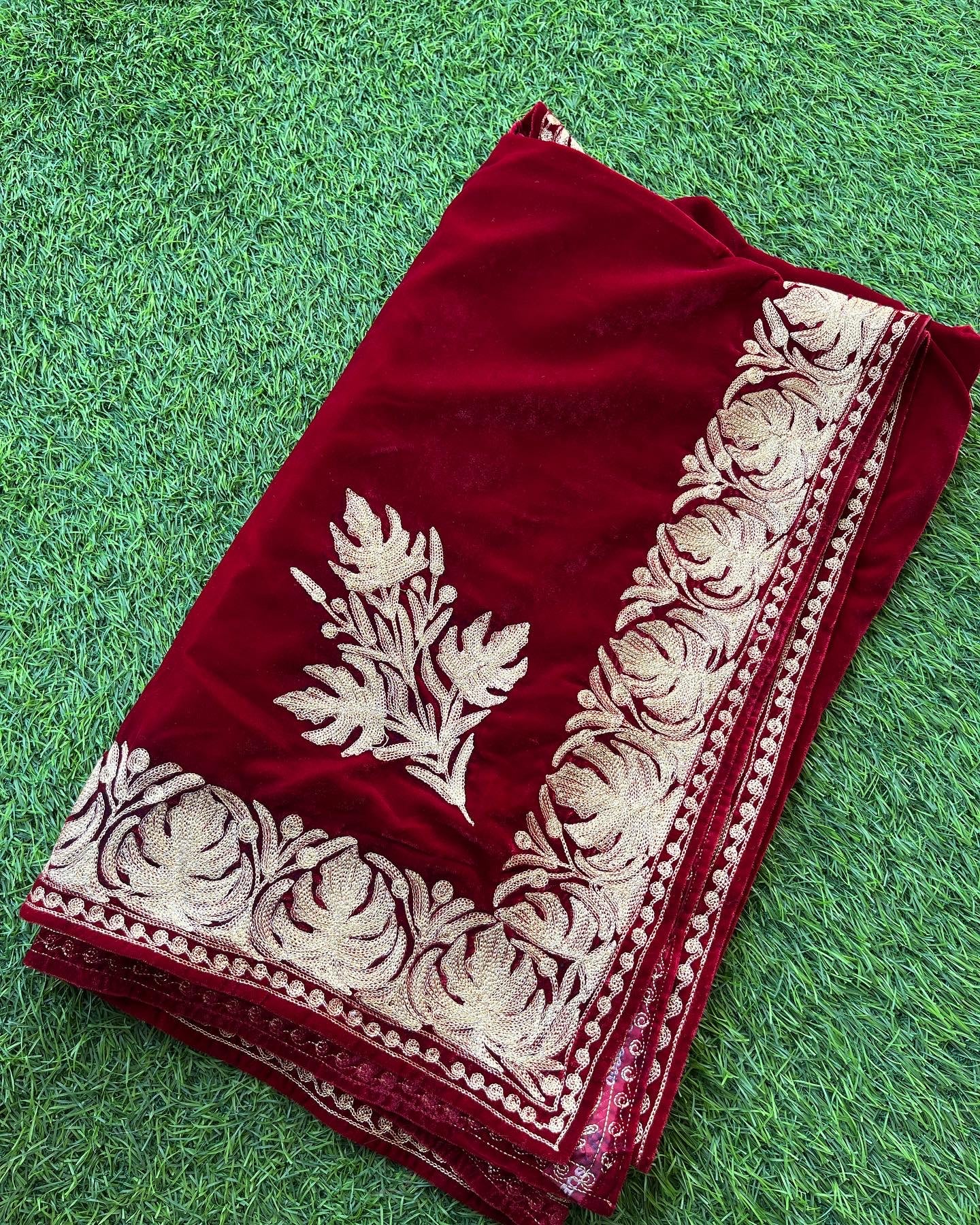 Red Tilla Embroidered Velvet Cape