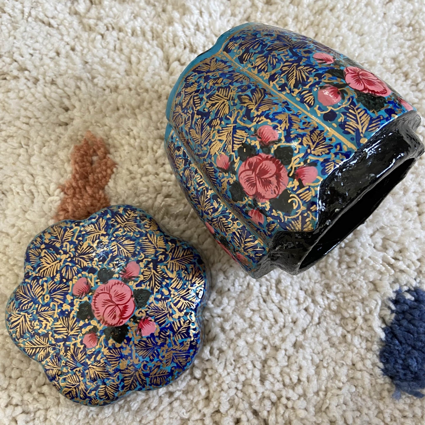 Golden Blue Gulab Handmade Paper Mache Box