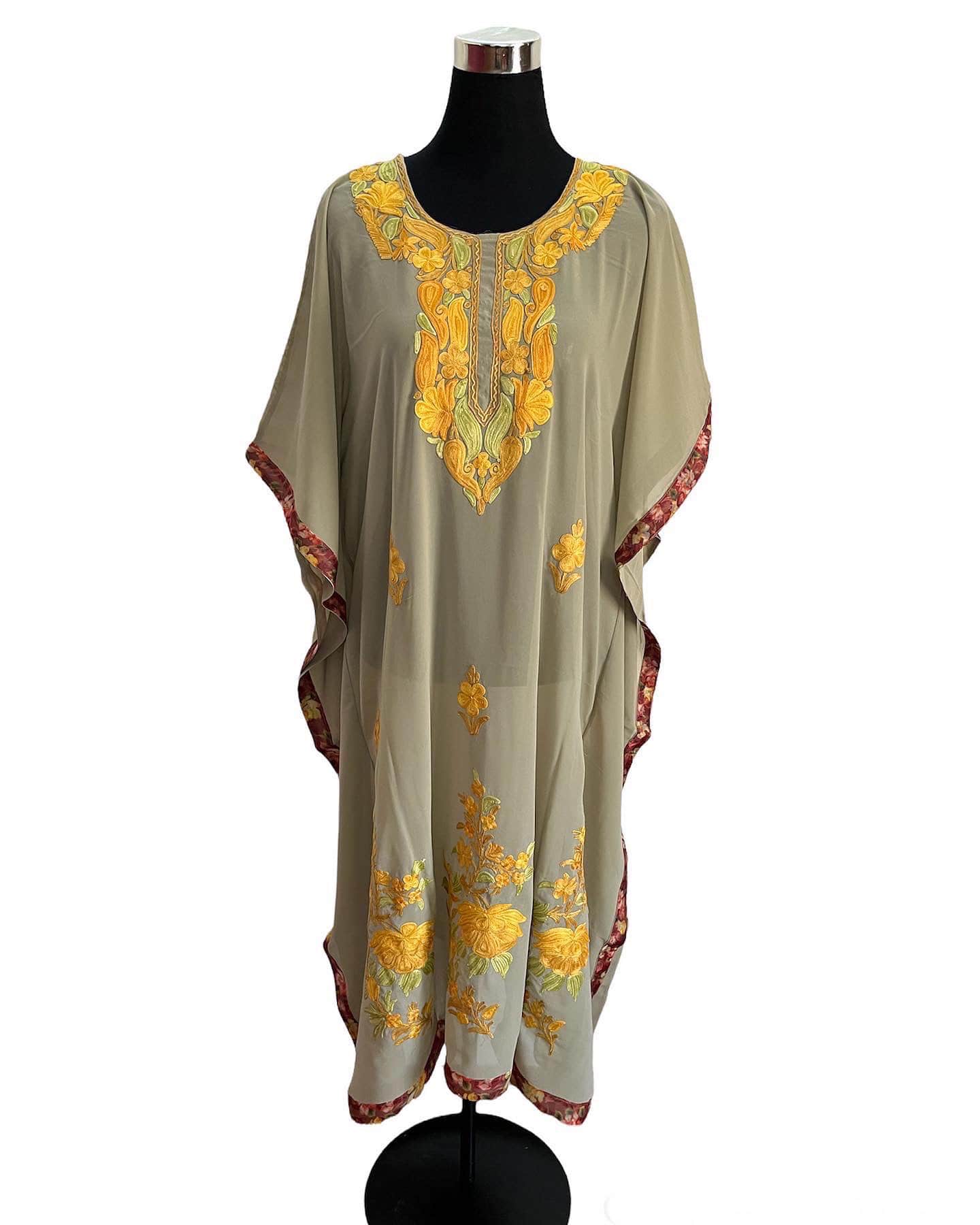 Yellow Grey Aari embroidered Kaftan