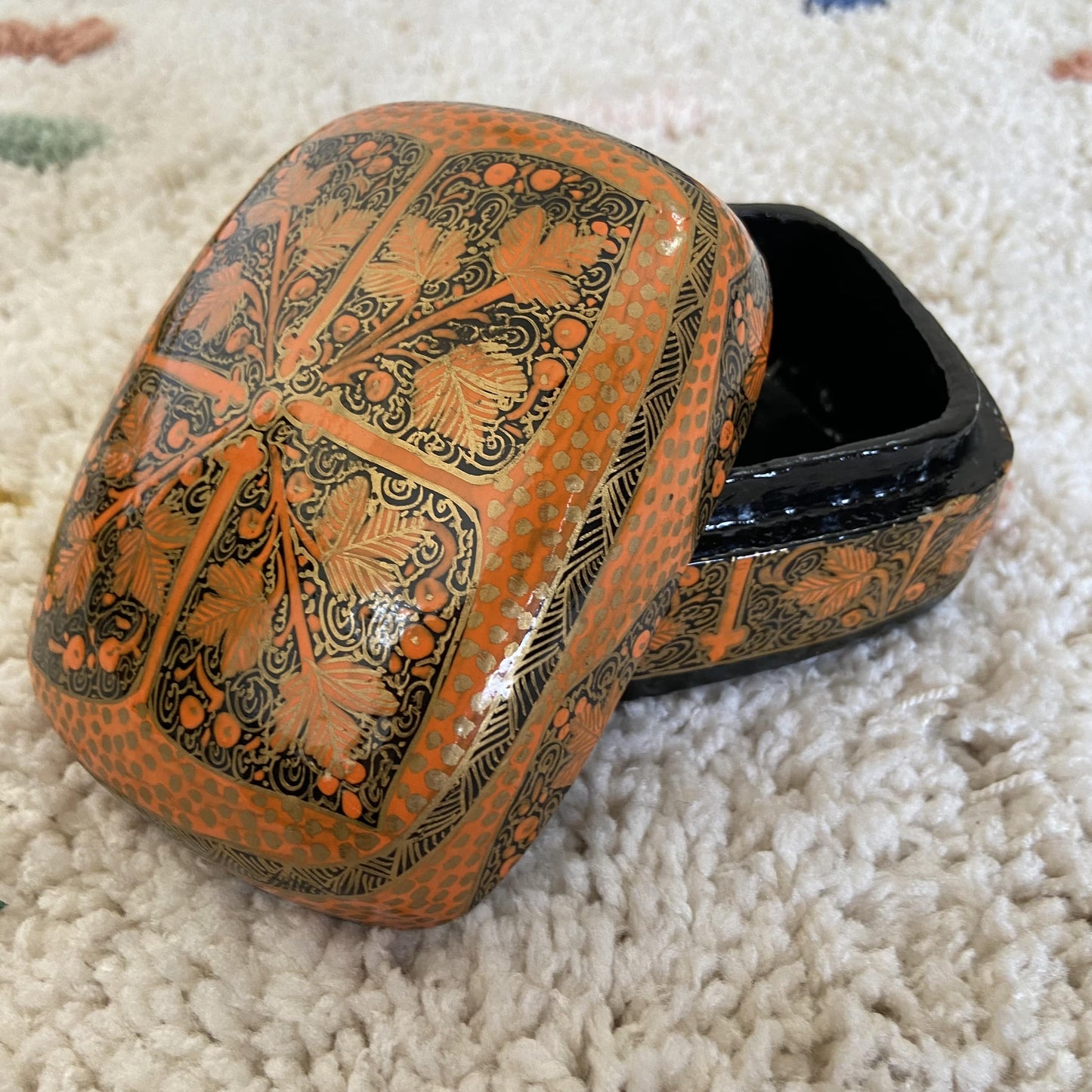 Orange Chinar Patti Handmade Paper Mache Box