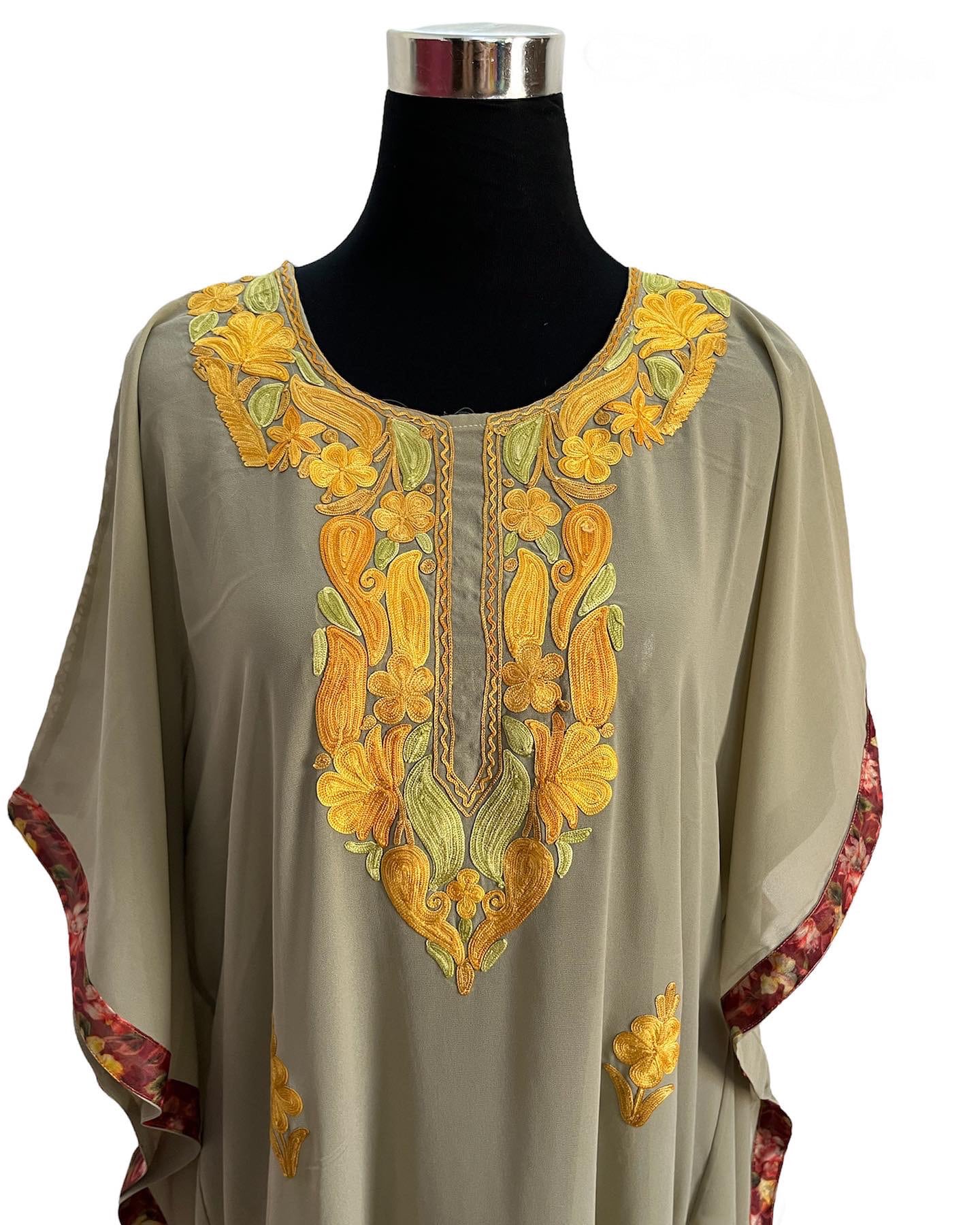 Yellow Grey Aari embroidered Kaftan