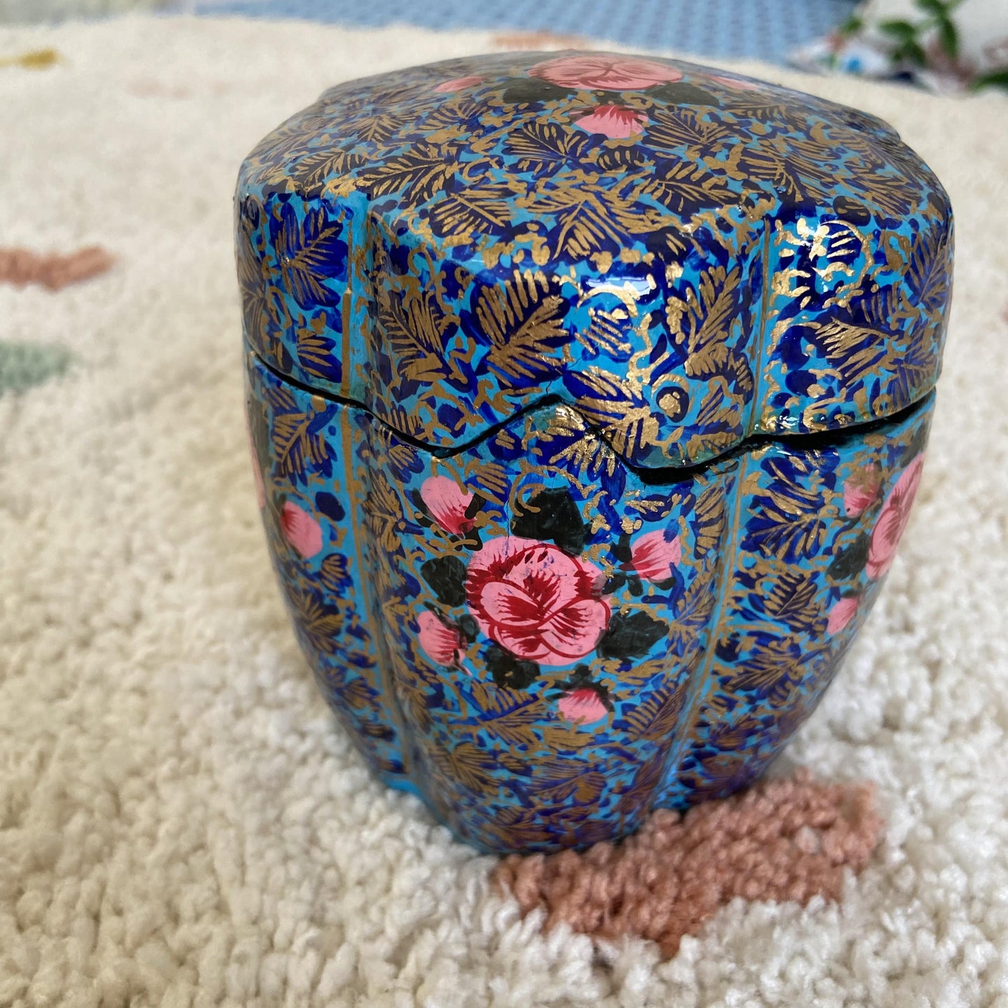 Golden Blue Gulab Handmade Paper Mache Box