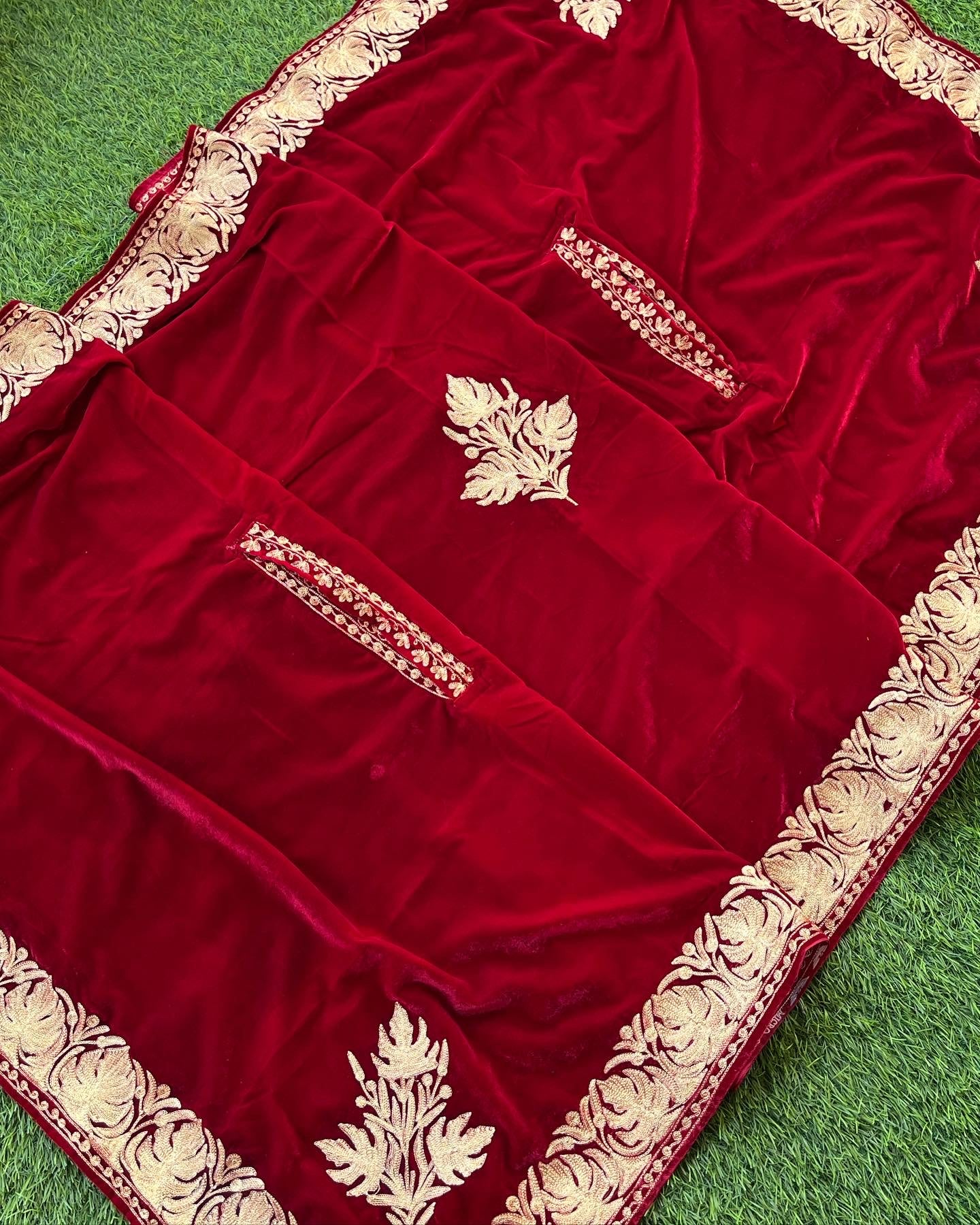 Red Tilla Embroidered Velvet Cape