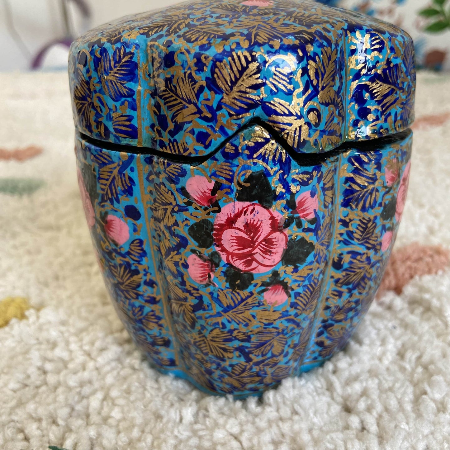 Golden Blue Gulab Handmade Paper Mache Box