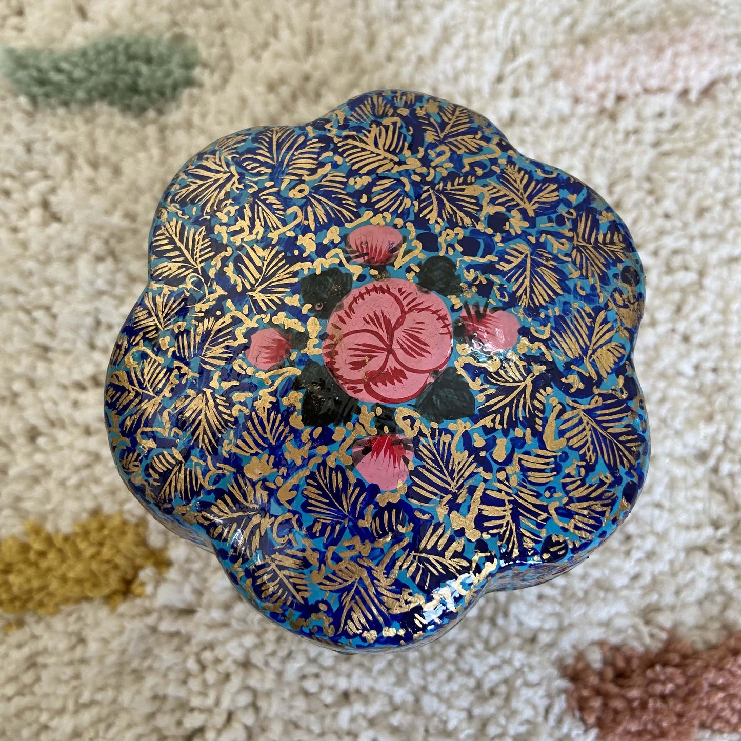 Golden Blue Gulab Handmade Paper Mache Box