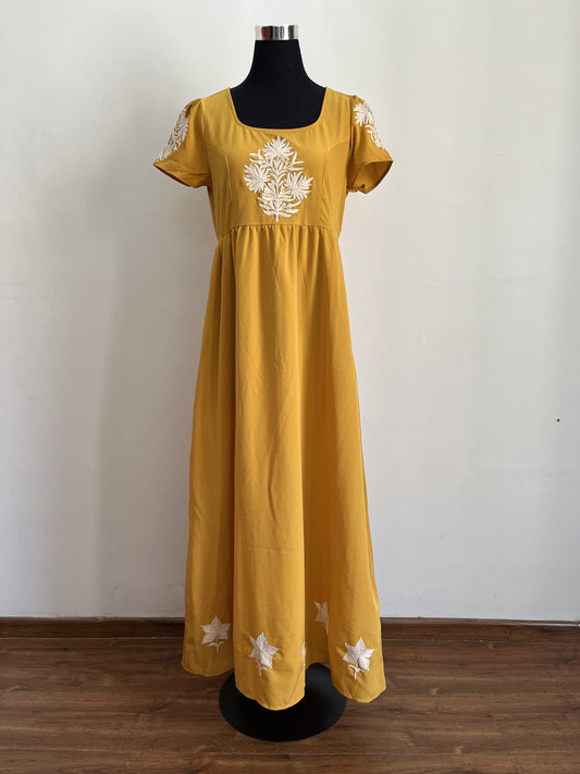 Women Yellow Long Aari Embroidered Dress