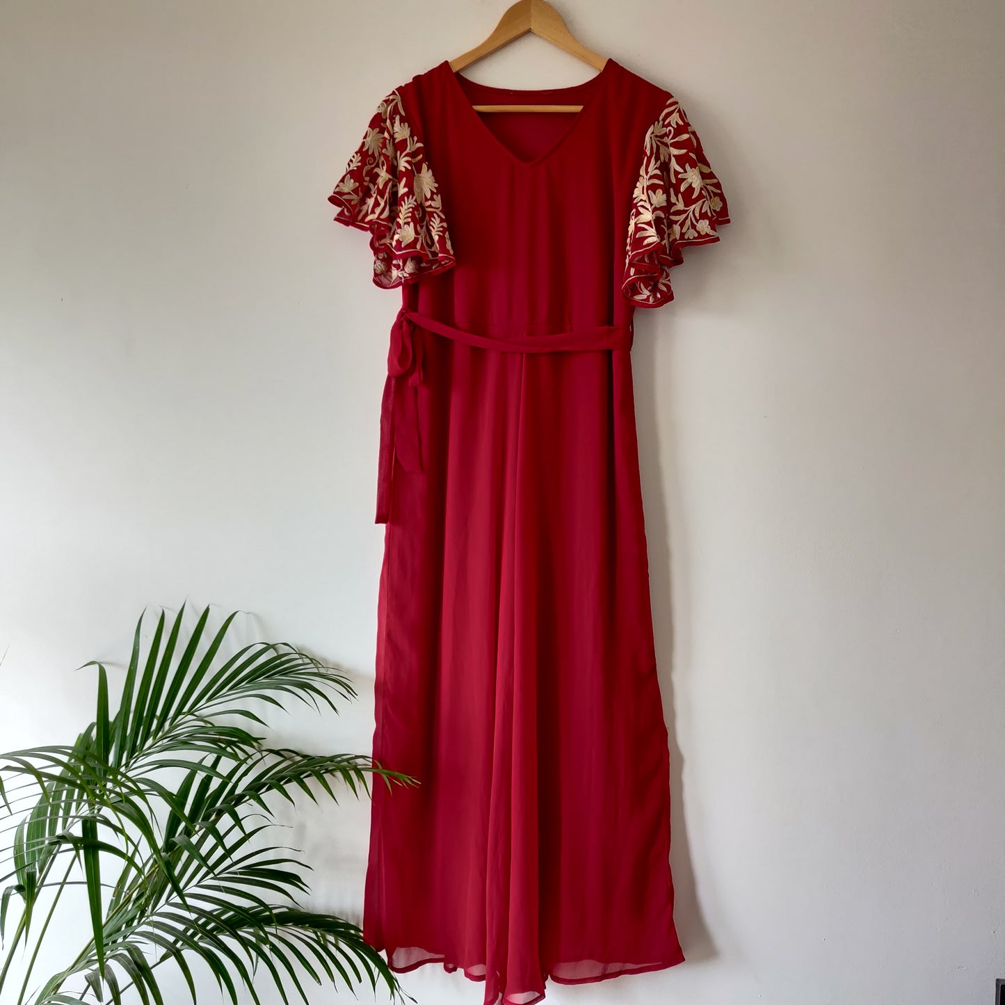 Women Red Long Aari Embroidered Dress