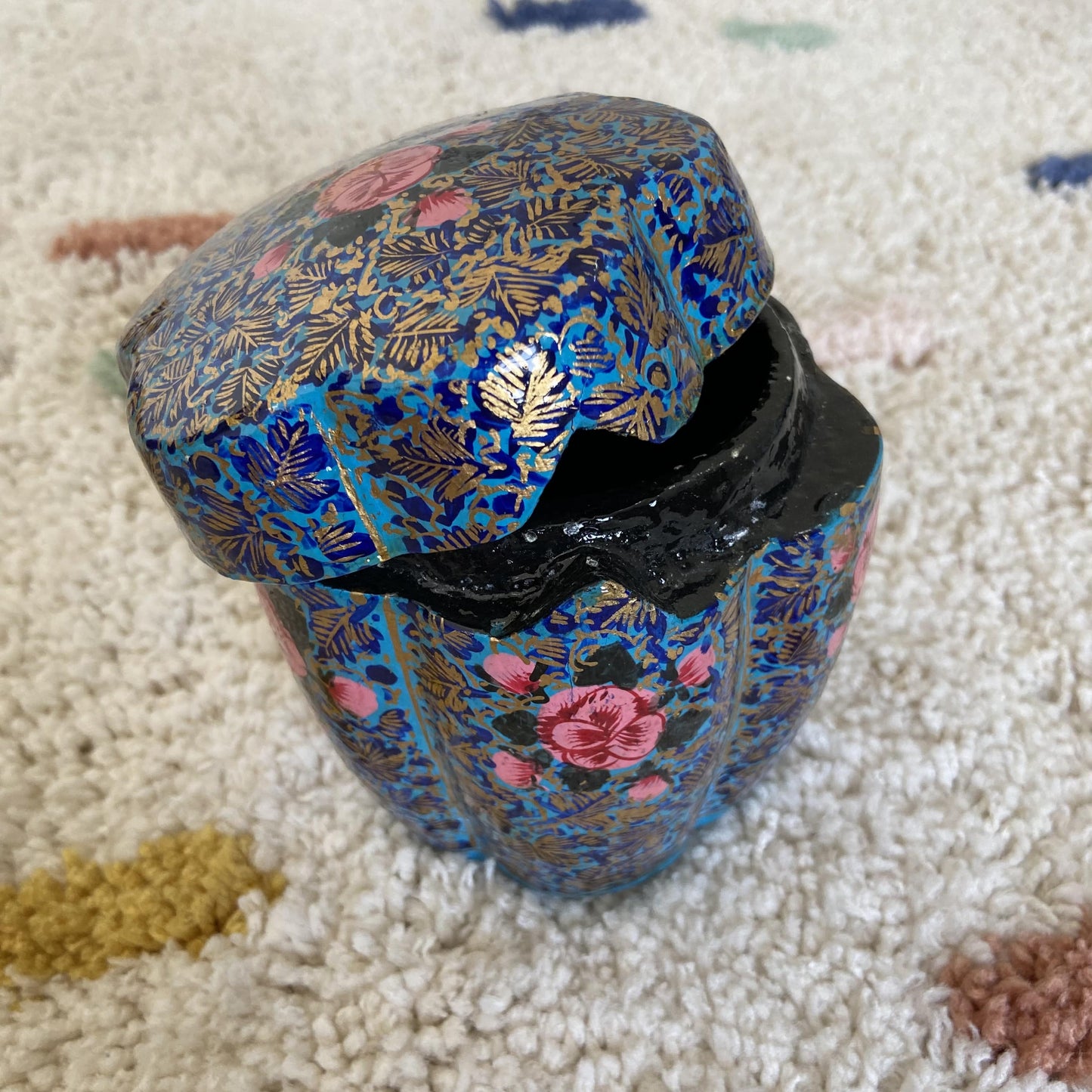 Golden Blue Gulab Handmade Paper Mache Box