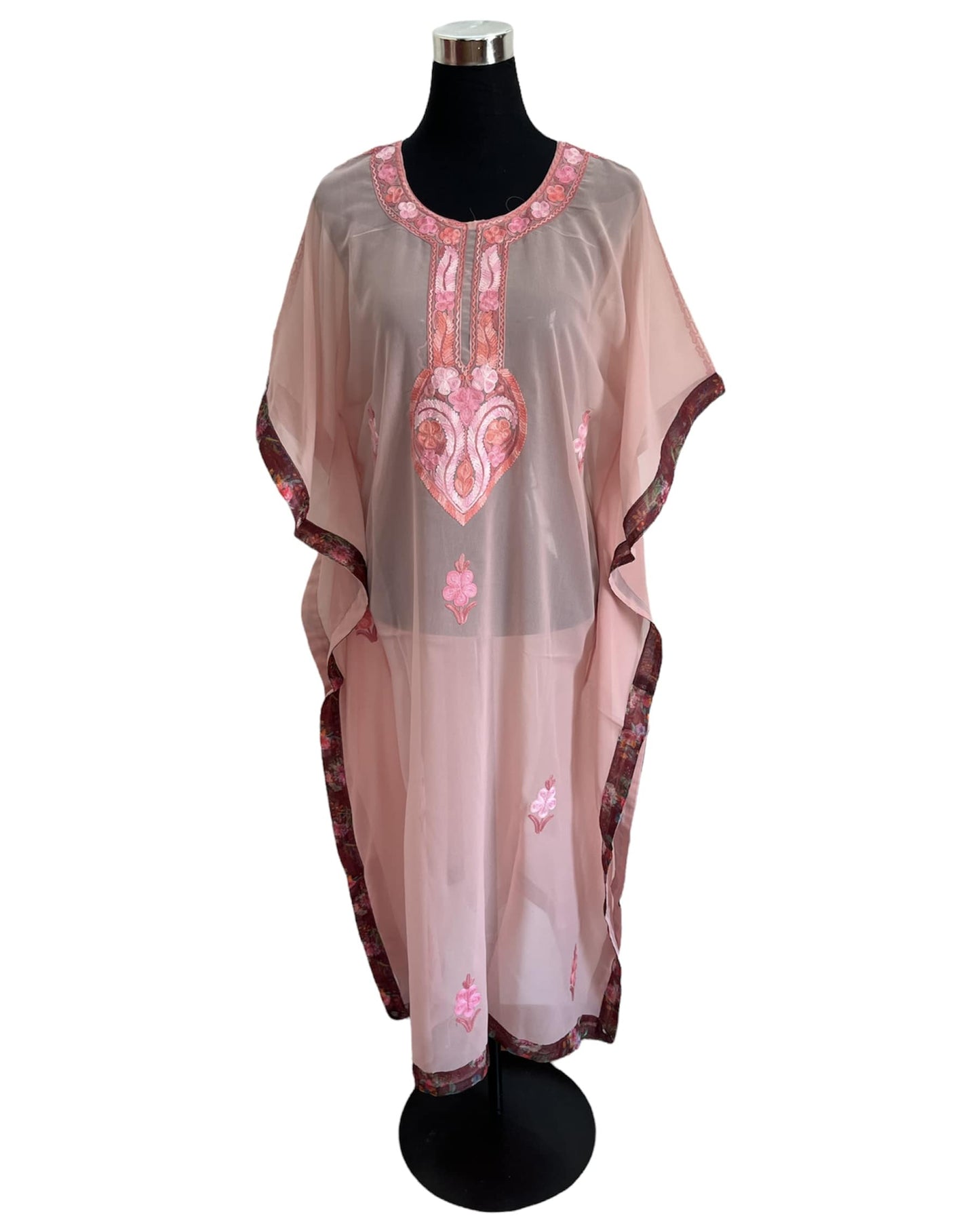 Pink Aari embroidered Kaftan