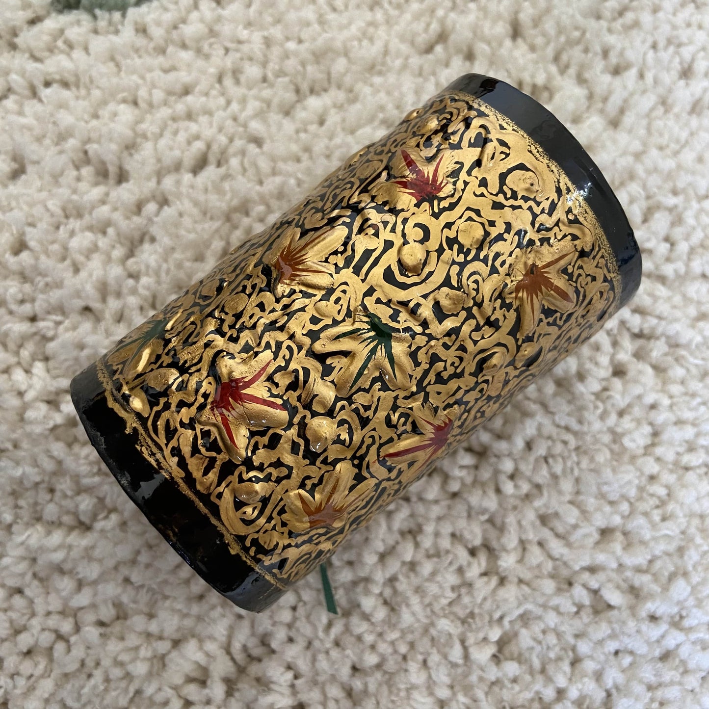 Golden Black Chinar Patti Handmade Paper Mache Pen Stand