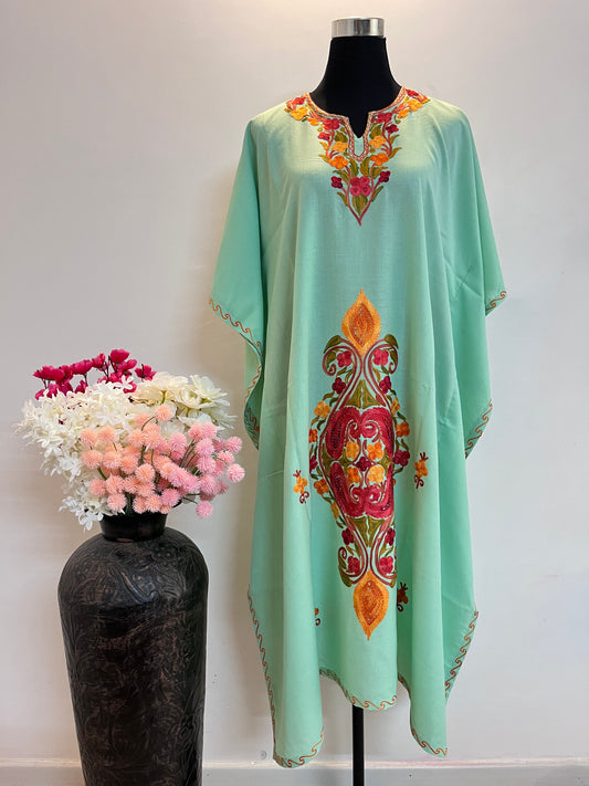 Cotton Green  Aari embroidered Kaftan