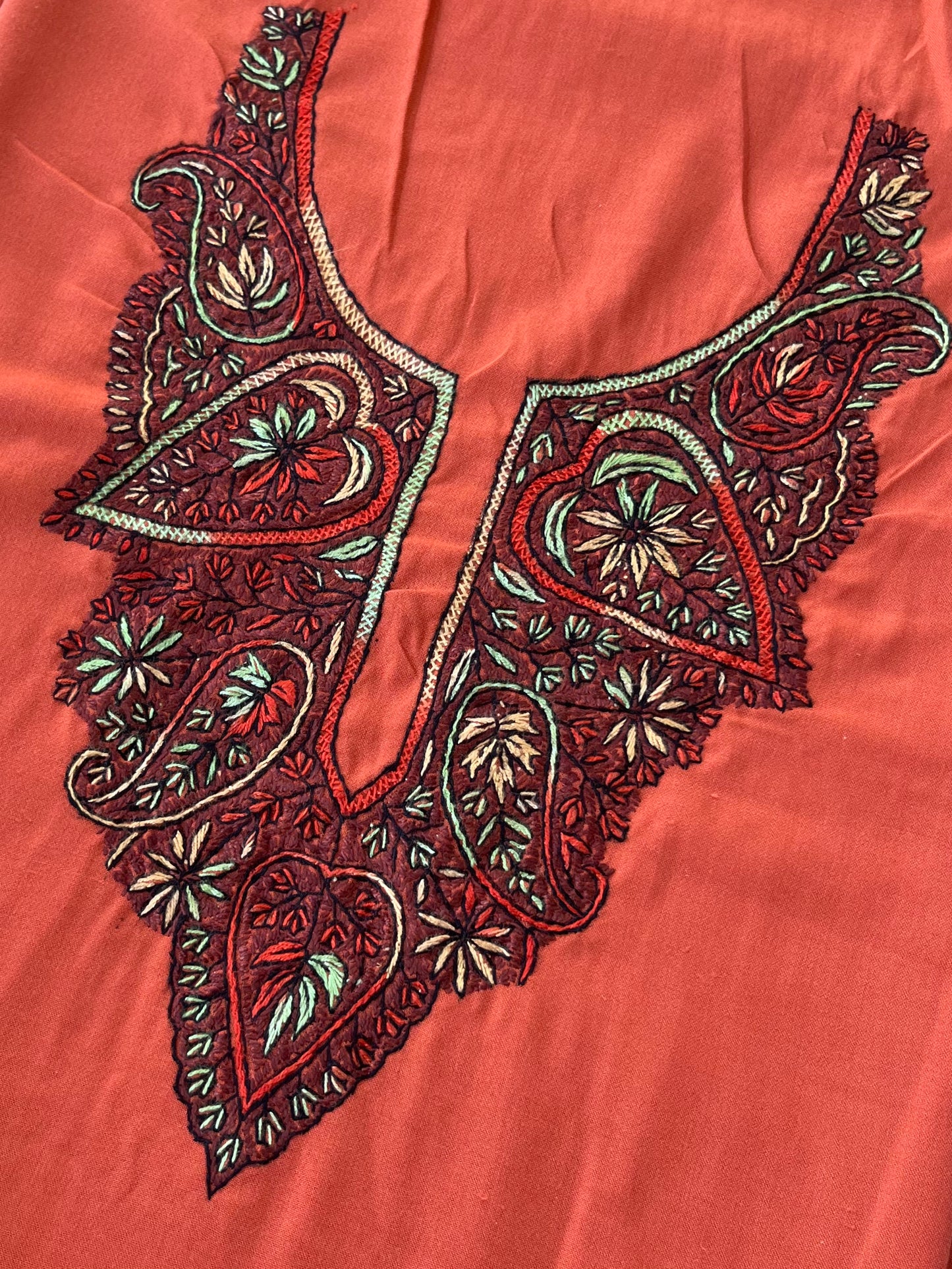 Cotton Orange Sozni Work Two Piece Set (Hand Embroidered)