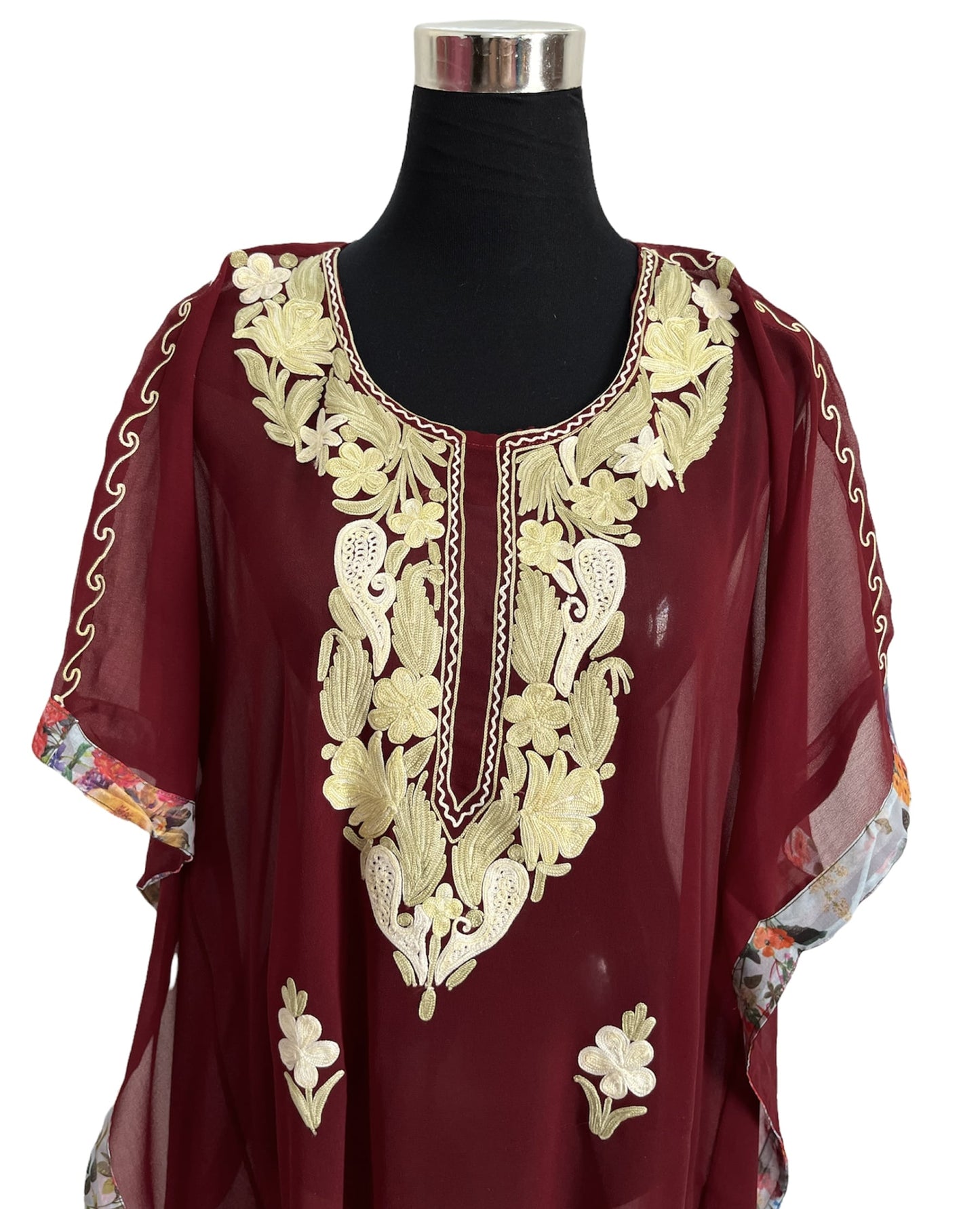 Maroon Aari embroidered Kaftan