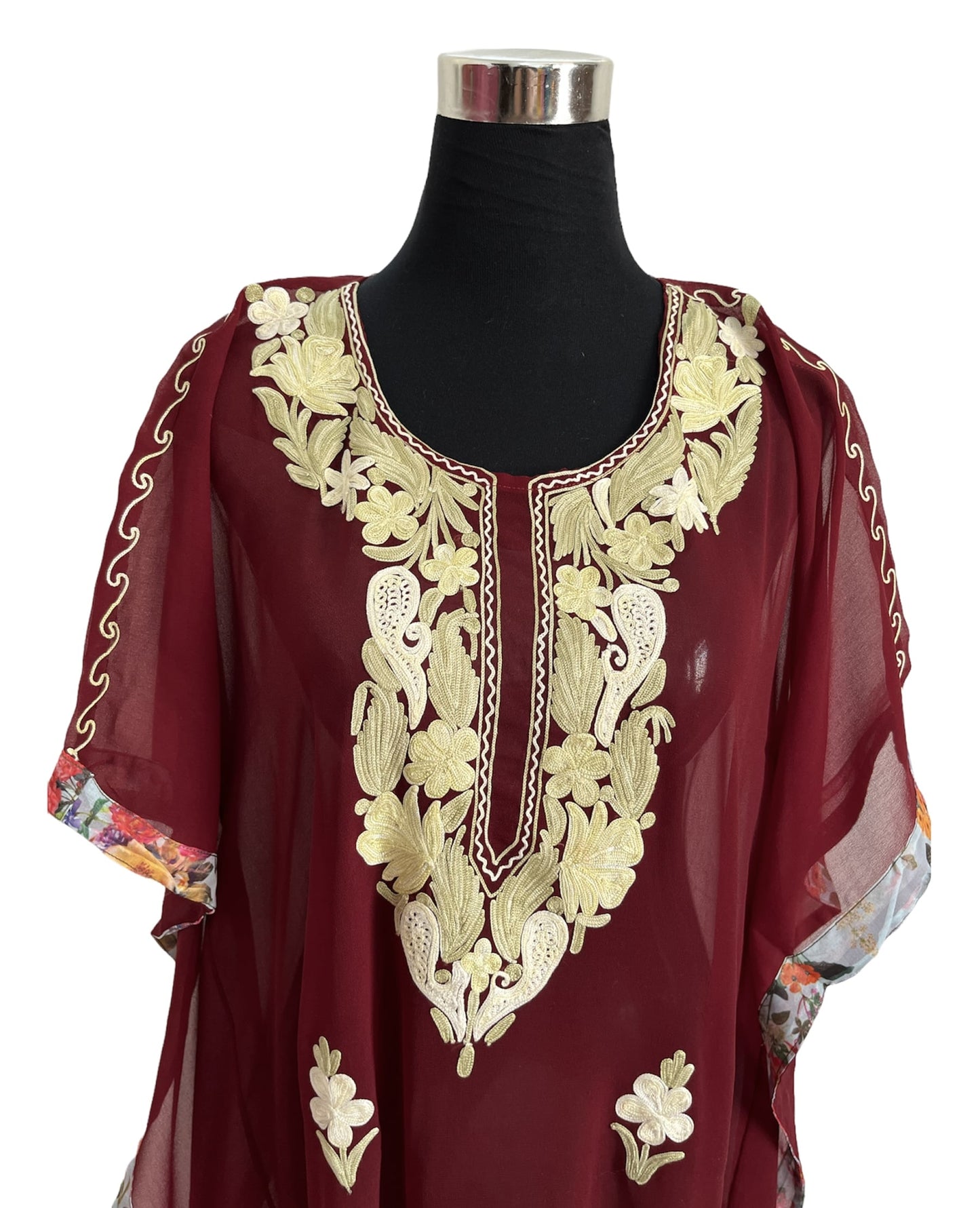 Maroon Aari embroidered Kaftan