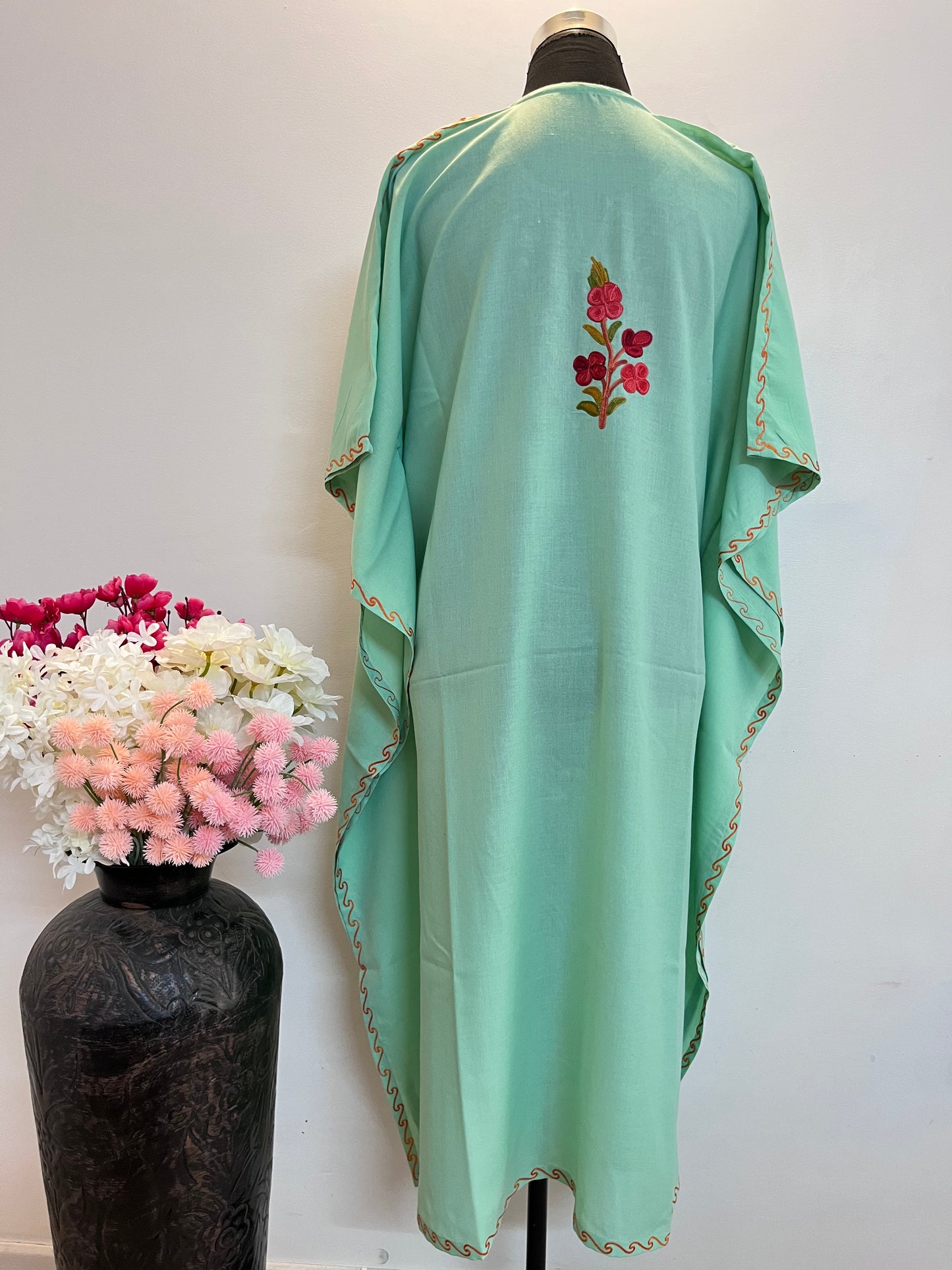 Cotton Green  Aari embroidered Kaftan