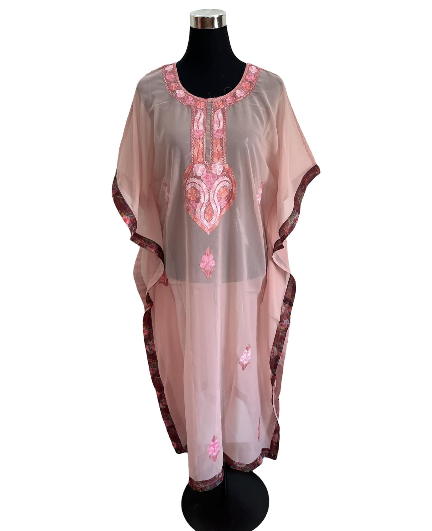 Pink Aari embroidered Kaftan