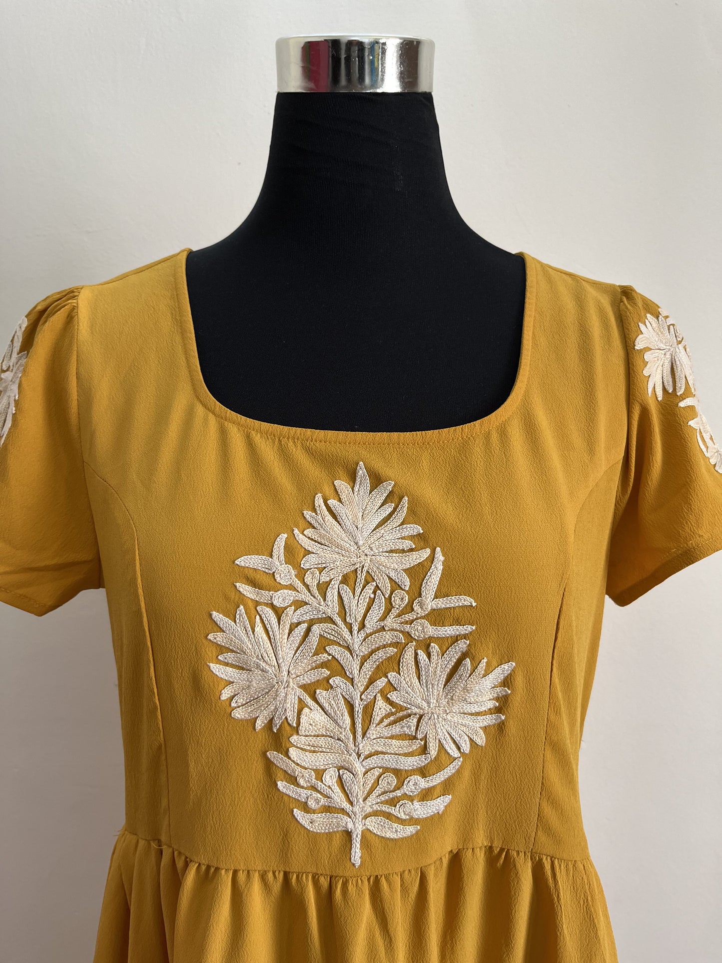 Women Yellow Long Aari Embroidered Dress