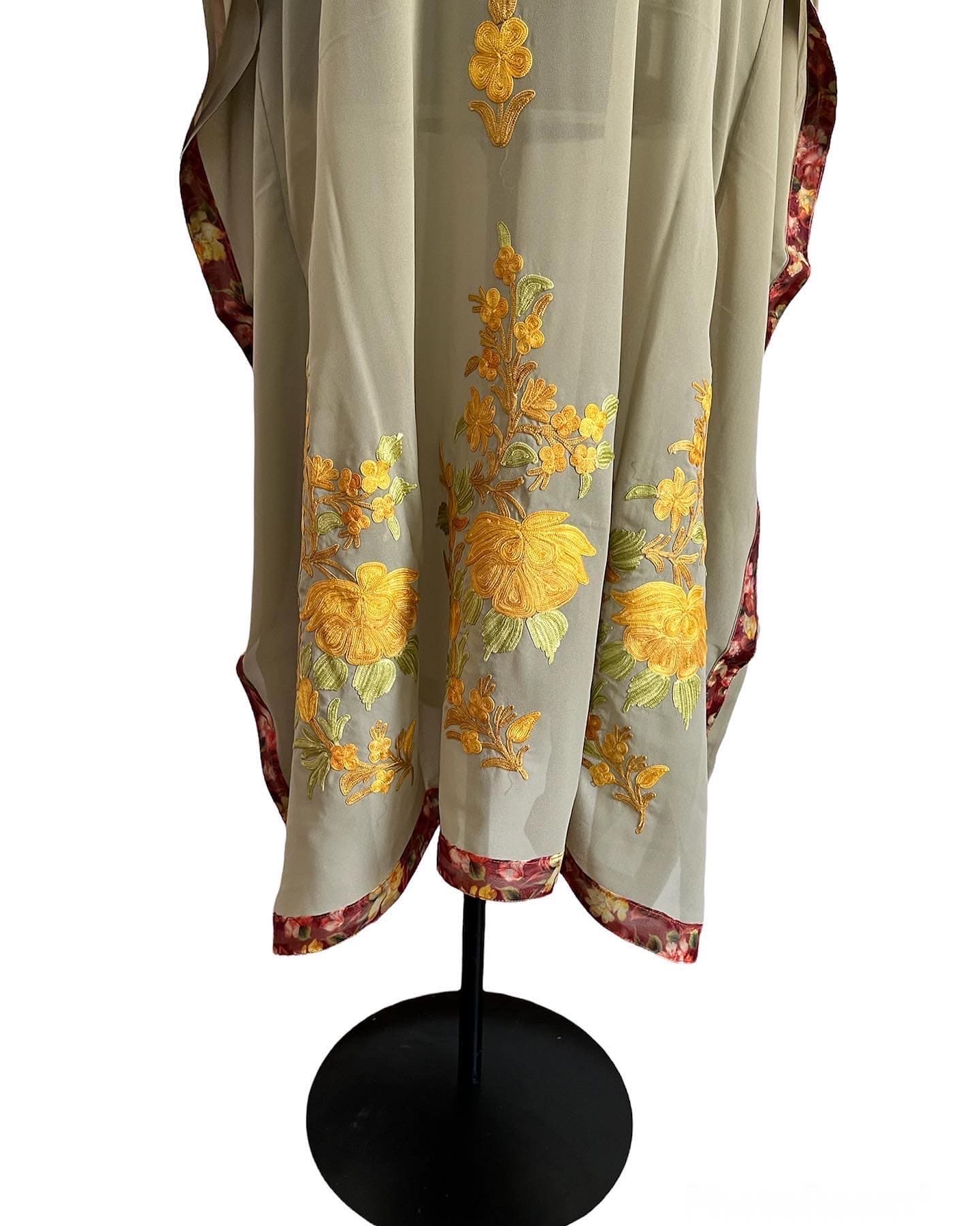 Yellow Grey Aari embroidered Kaftan