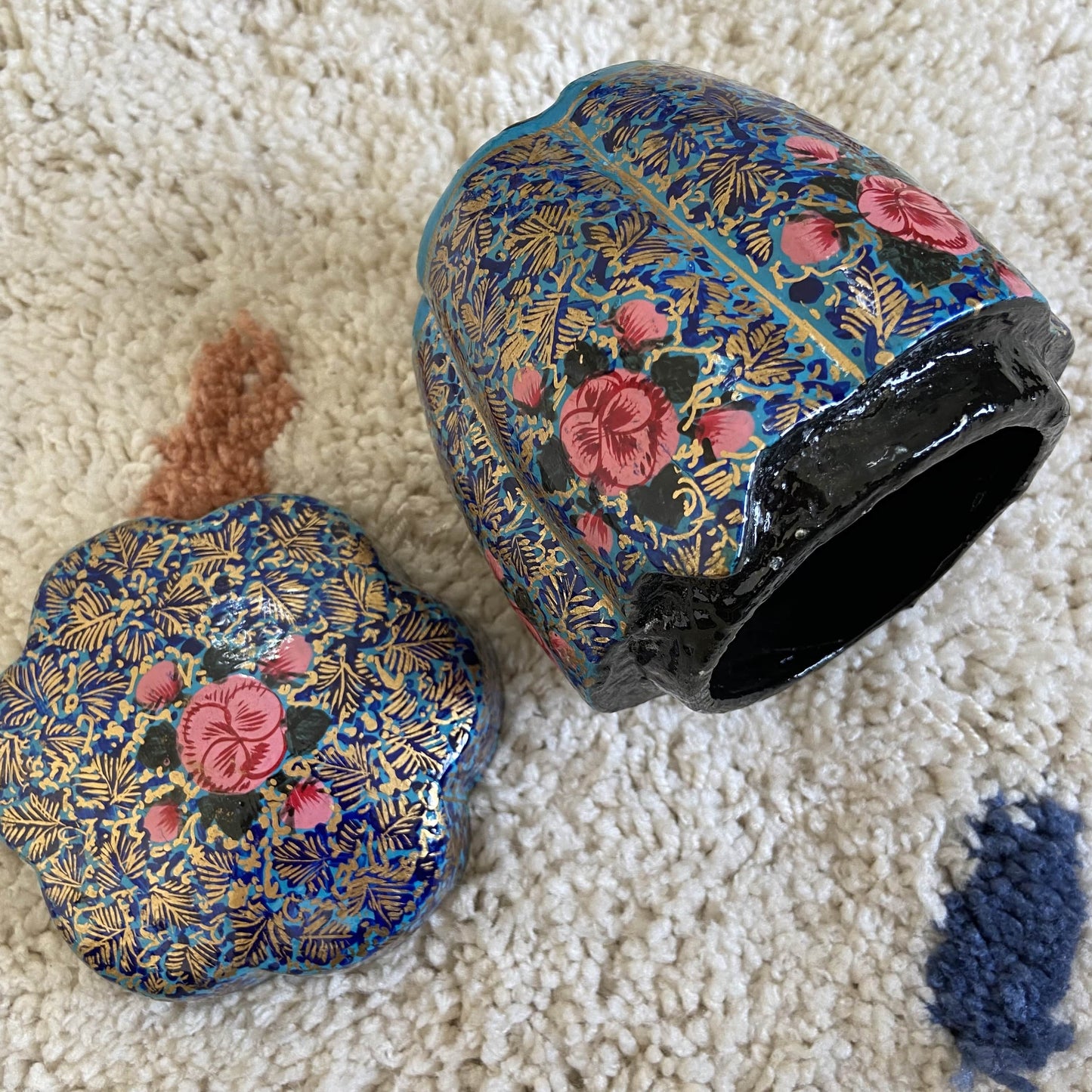 Golden Blue Gulab Handmade Paper Mache Box