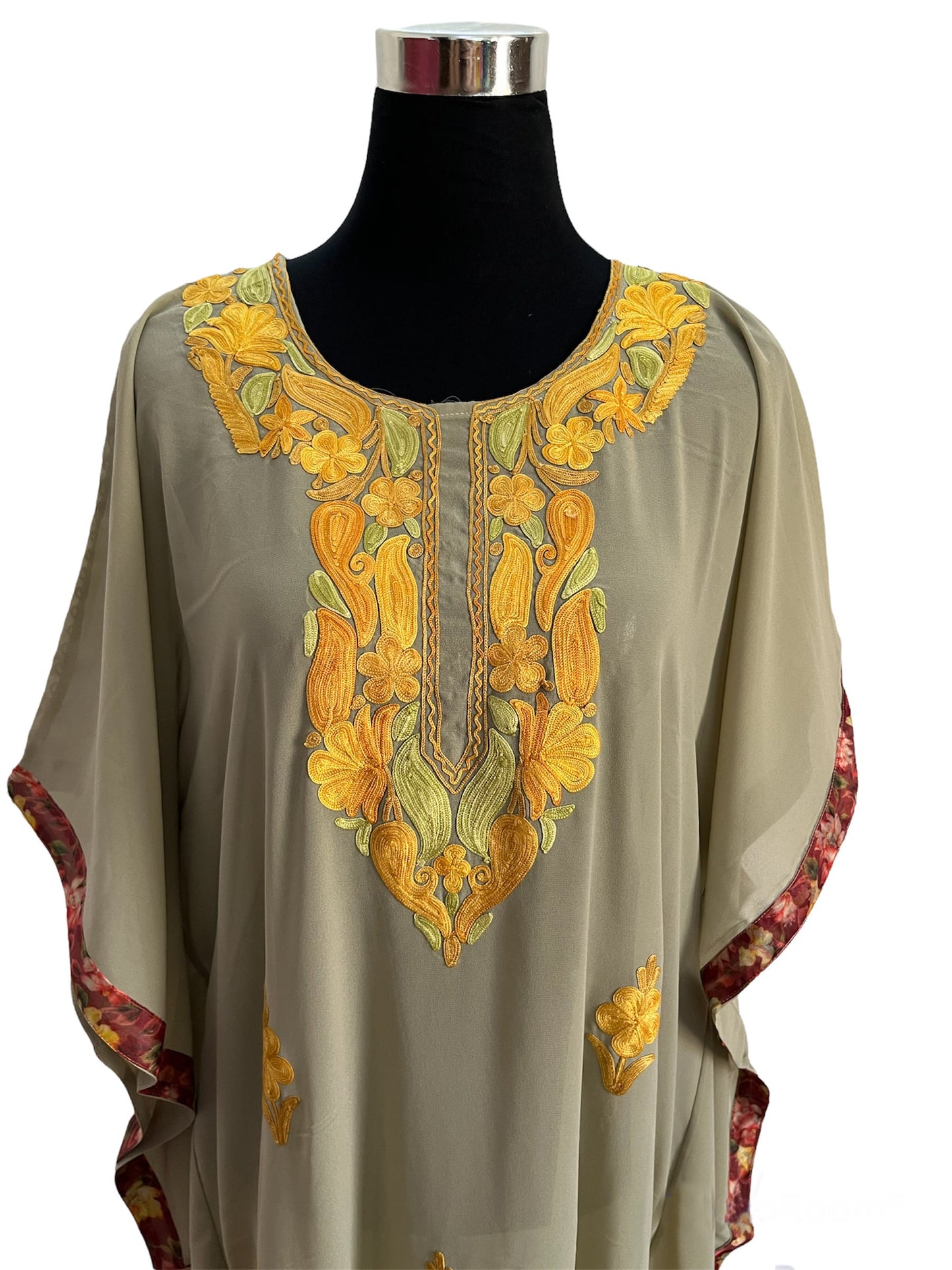 Yellow Grey Aari embroidered Kaftan