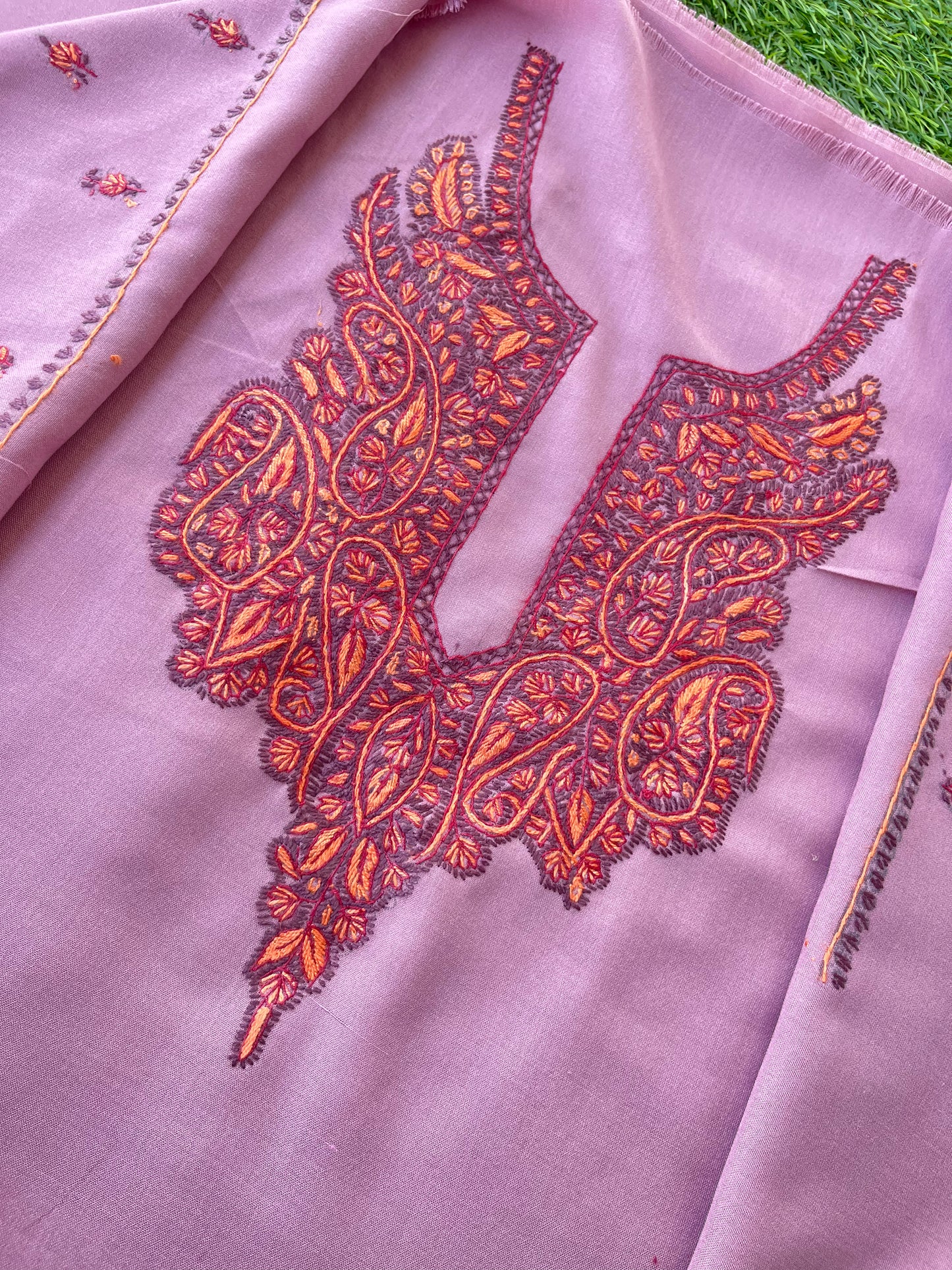 Cotton Mauve Sozni Work Two Piece Set (Hand Embroidered)