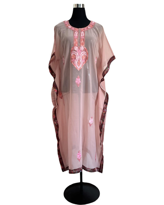 Pink Aari embroidered Kaftan