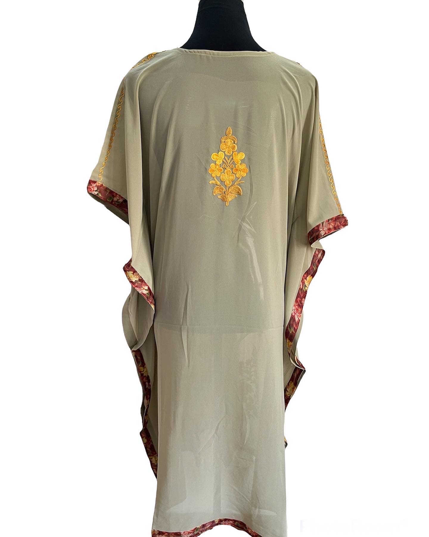 Yellow Grey Aari embroidered Kaftan