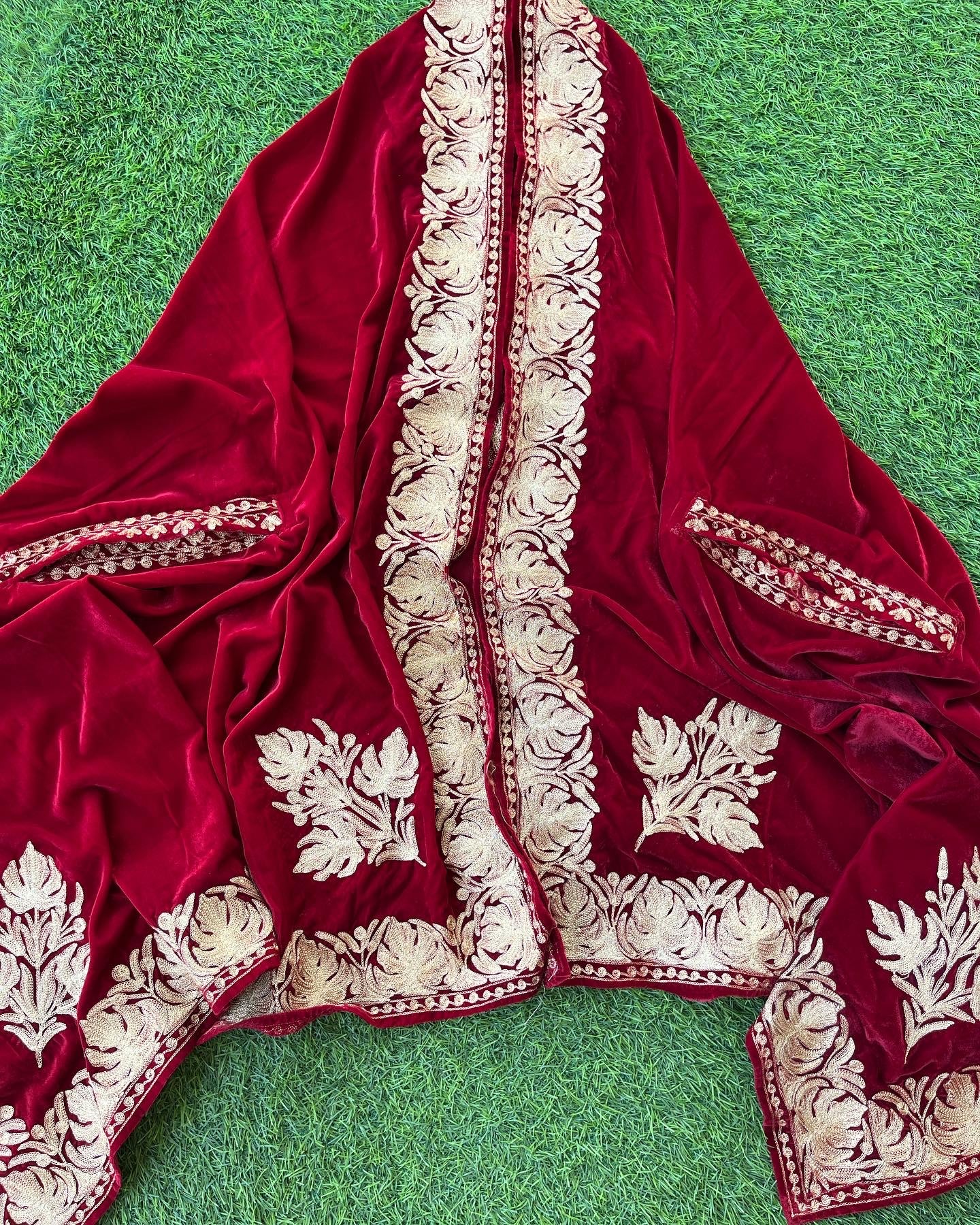 Red Tilla Embroidered Velvet Cape