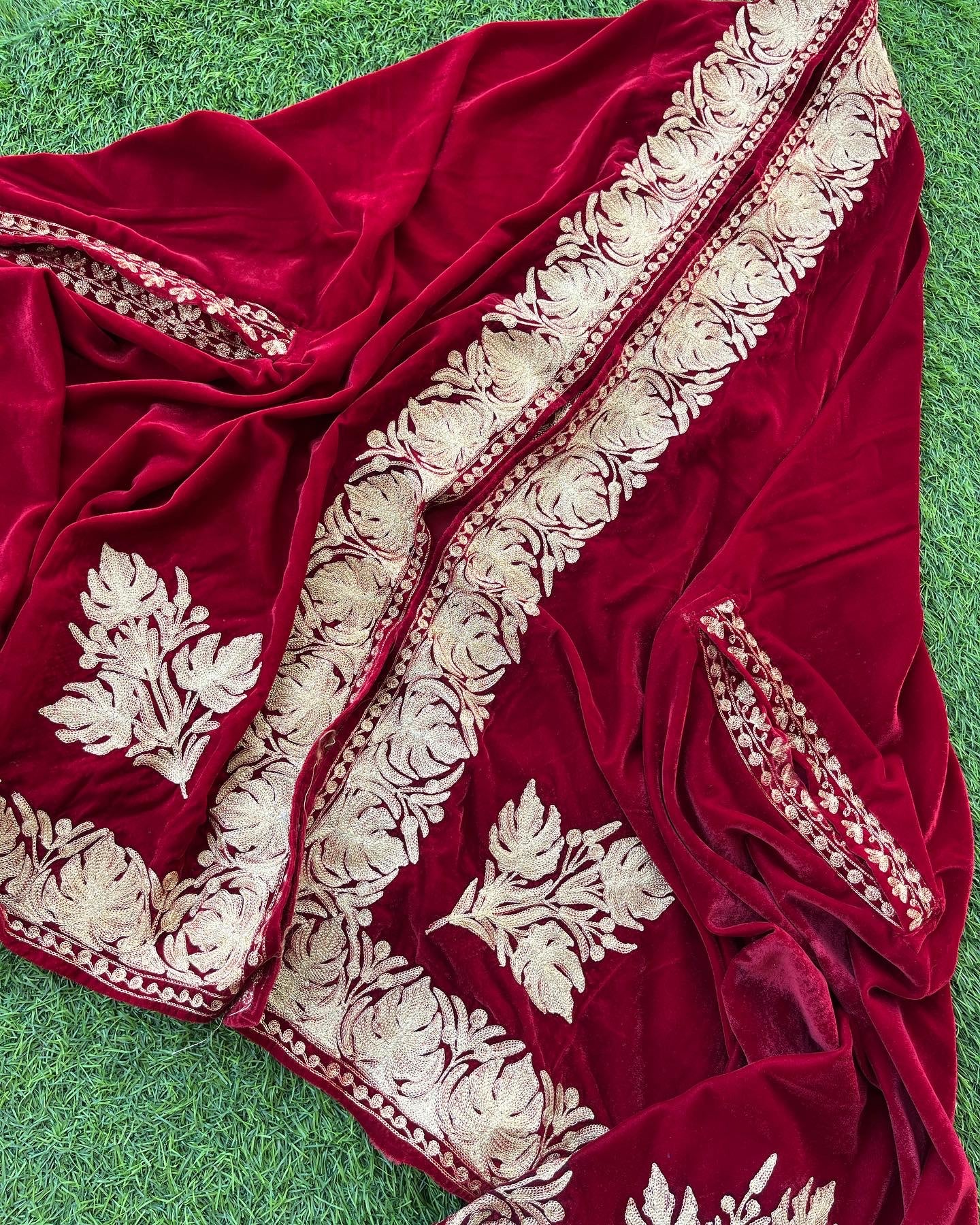 Red Tilla Embroidered Velvet Cape