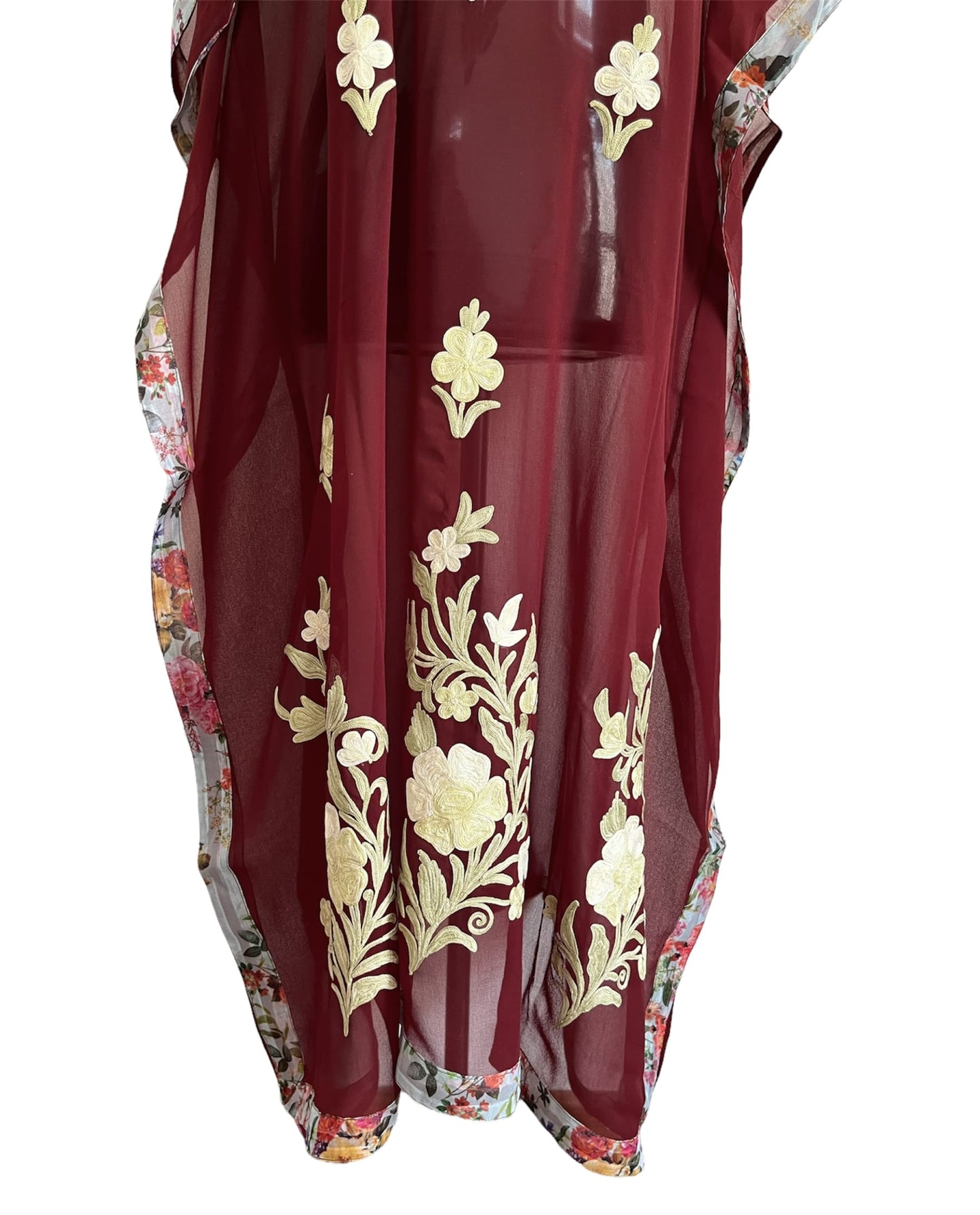 Maroon Aari embroidered Kaftan