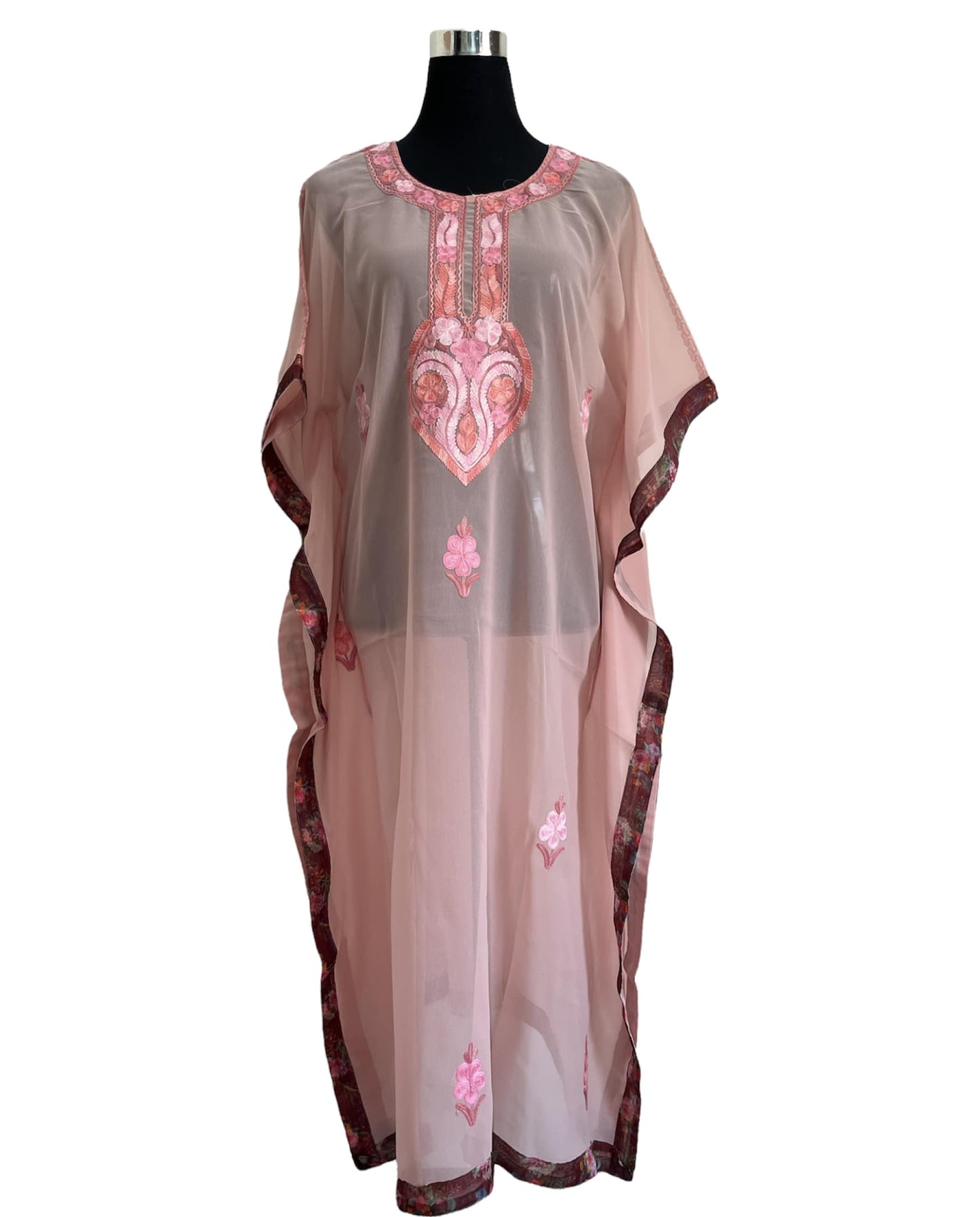 Pink Aari embroidered Kaftan