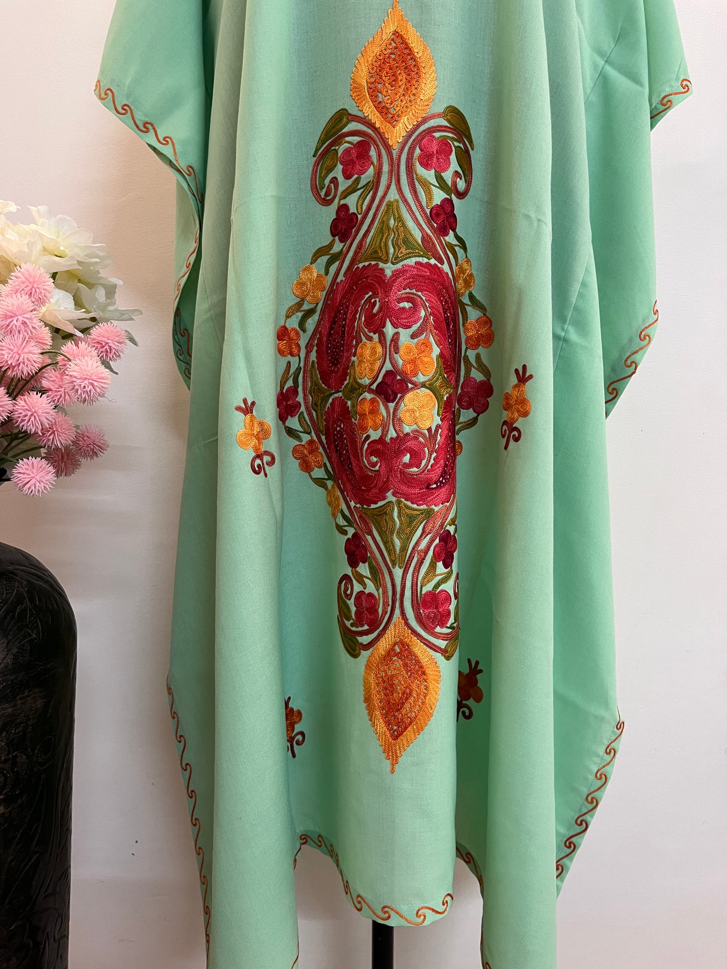 Cotton Green  Aari embroidered Kaftan